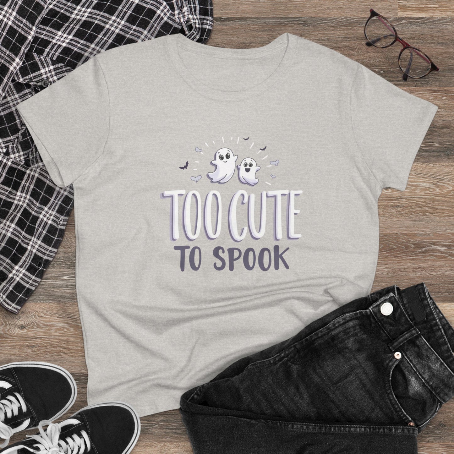 Too Cute to Spook Women's Cotton Tee, Halloween T-Shirt, Ghostly Graphic Tee, Casual Fall Apparel, Fun Halloween Outfit