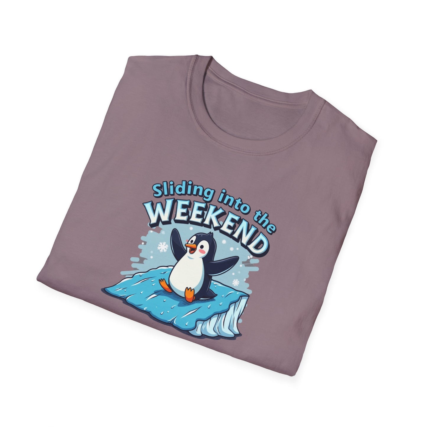 Sliding Penguin, Weekend Vibes T-Shirt, Funny Graphic Tee, Penguin Design Shirt, Casual Apparel, Unisex Softstyle T-Shirt - Psychonaut Swag