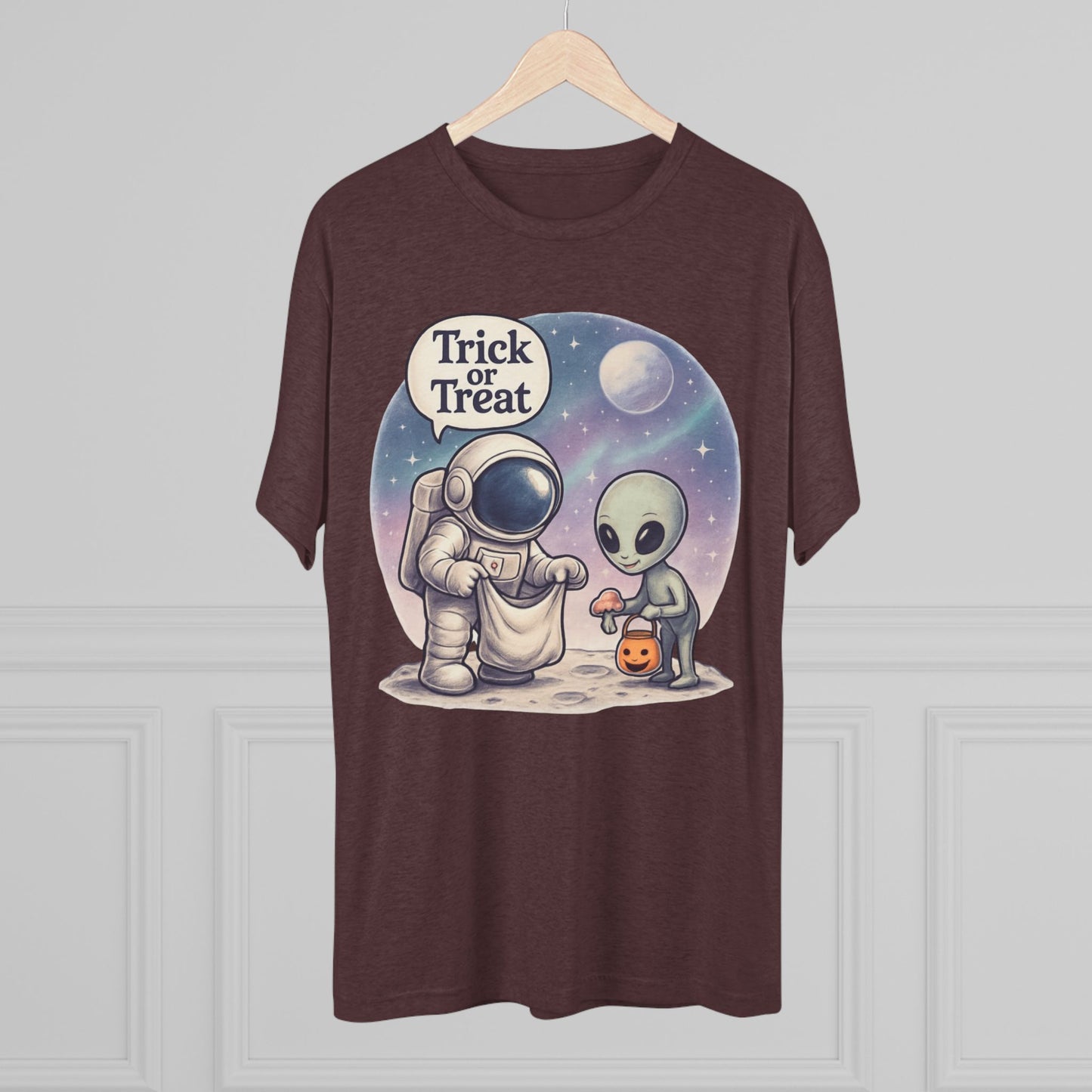 Space Trick or Treat Crew Tee, Halloween T-Shirt, Space Theme Shirt, Unisex Graphic Tee, Fun Costume Tee, Gift for Space Lovers