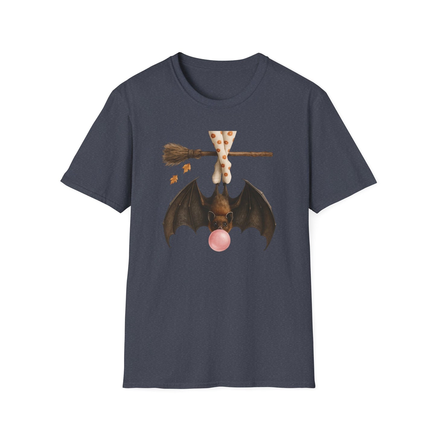 Bat and Bubblegum Unisex Softstyle T-Shirt, Halloween Top, Whimsical Graphic Tee, Cute Gift for Animal Lovers, Fall Vibes