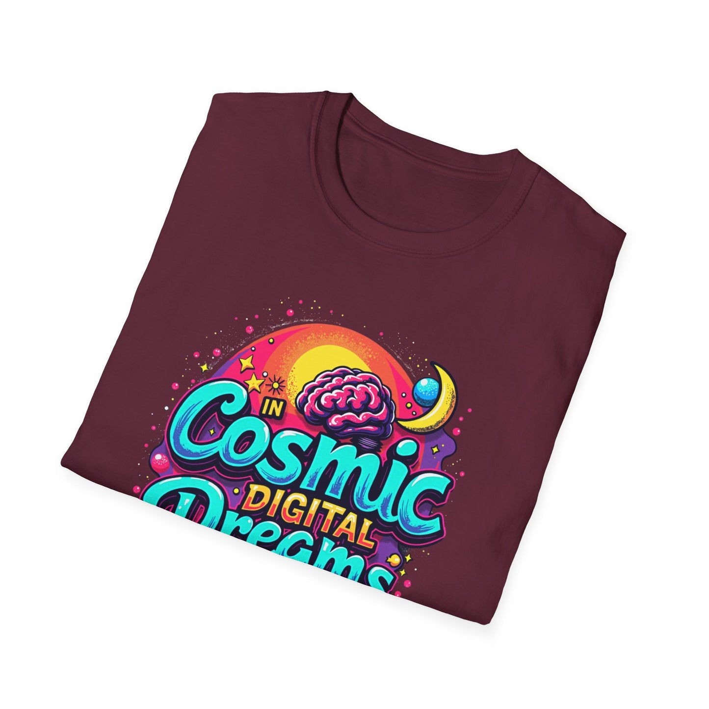 Cosmic Digital Dreams Unisex Softstyle T-Shirt - Vibrant Space-Inspired Design - Psychonaut Swag