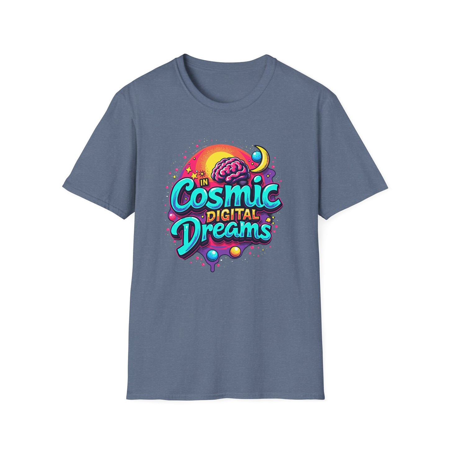 Cosmic Digital Dreams Unisex Softstyle T-Shirt - Vibrant Space-Inspired Design - Psychonaut Swag