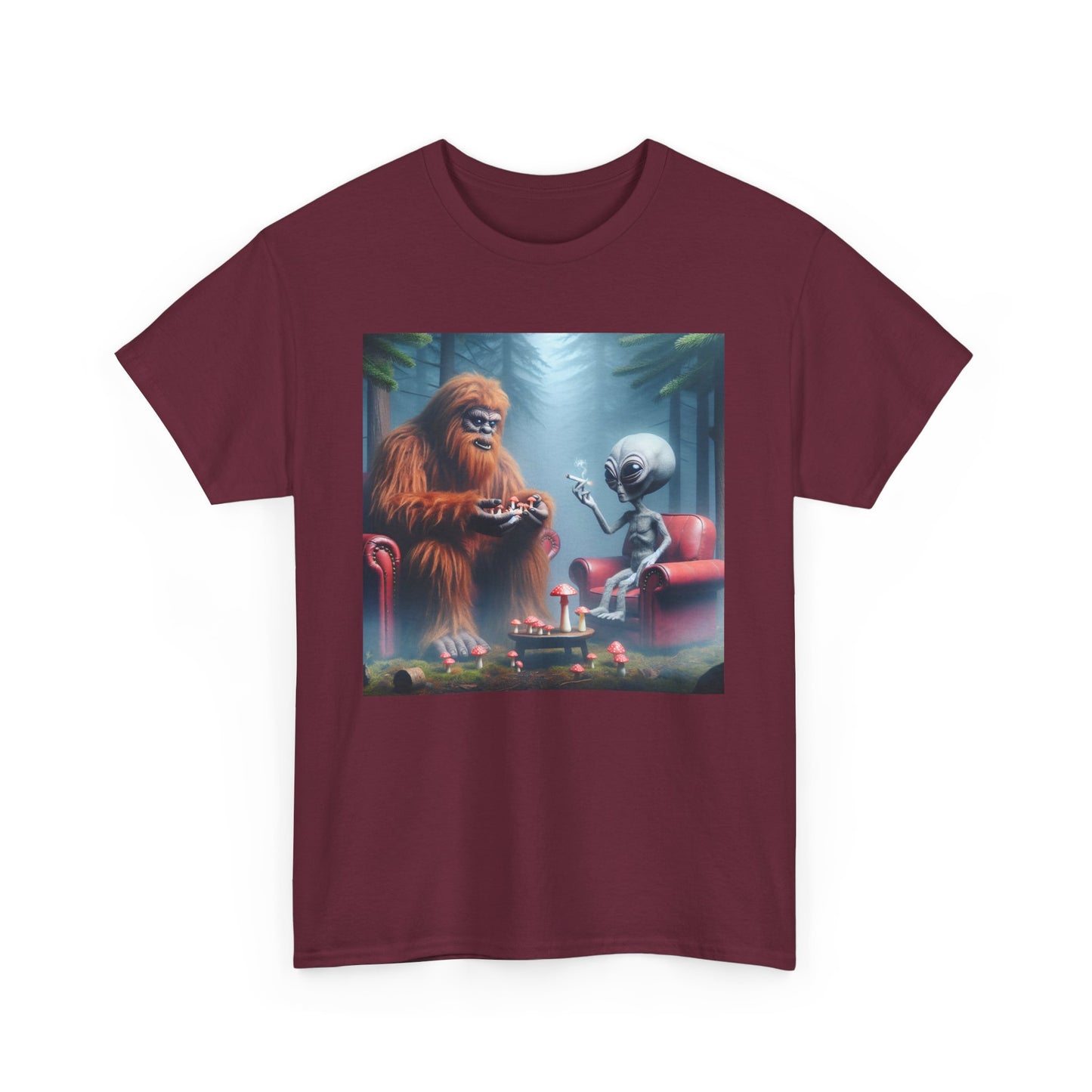Mythical Bigfoot and Alien, Hanging out in the woods, Unisex Heavy Cotton Tee - Psychonaut Swag