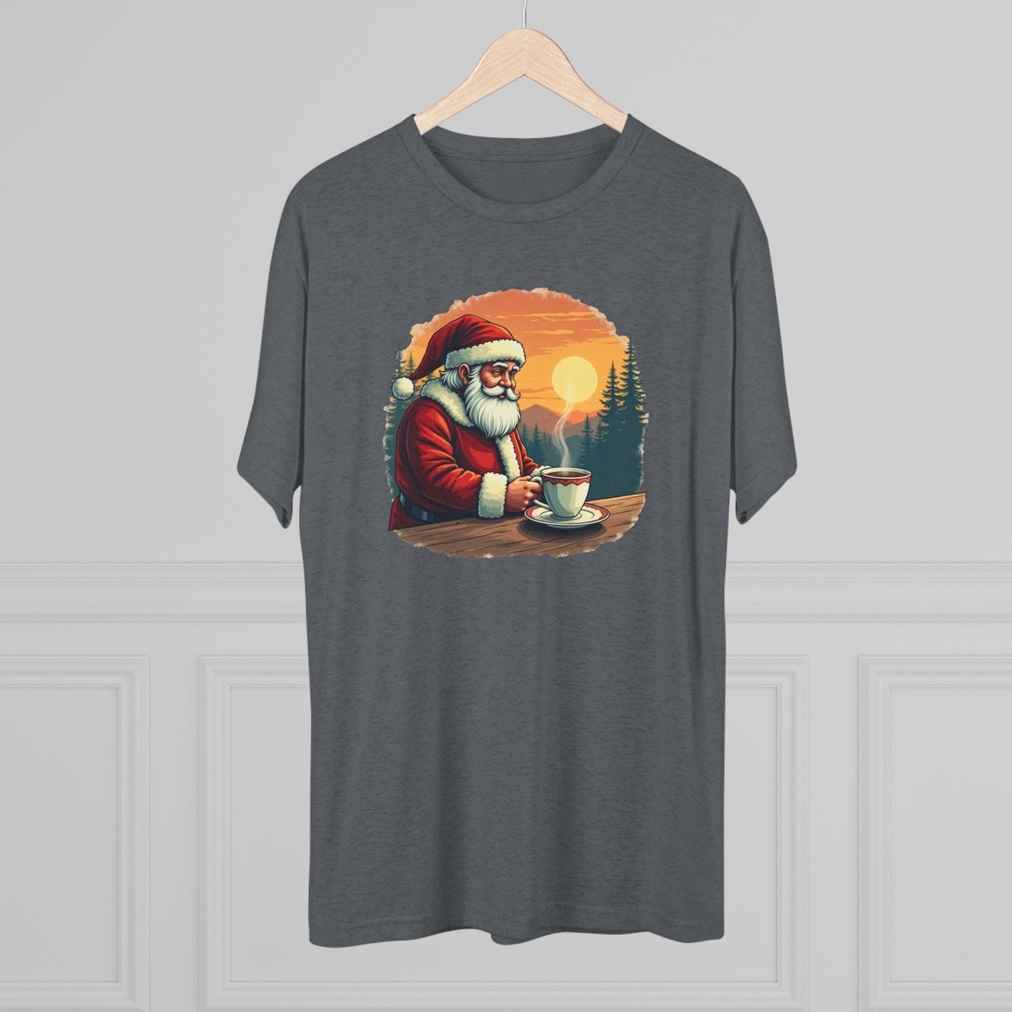 Santa Coffee Tee — Vintage Holiday Santa Drinking Coffee T-Shirt