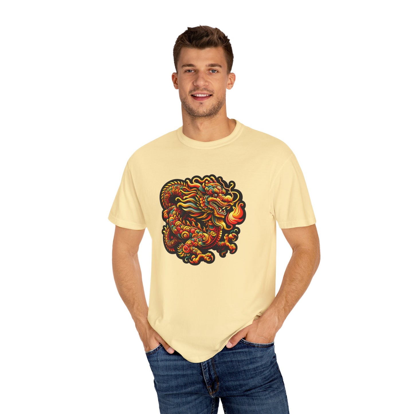 Dragon, Unisex Dragon Graphic T-Shirt - Colorful Garment-Dyed Tee - Psychonaut Swag