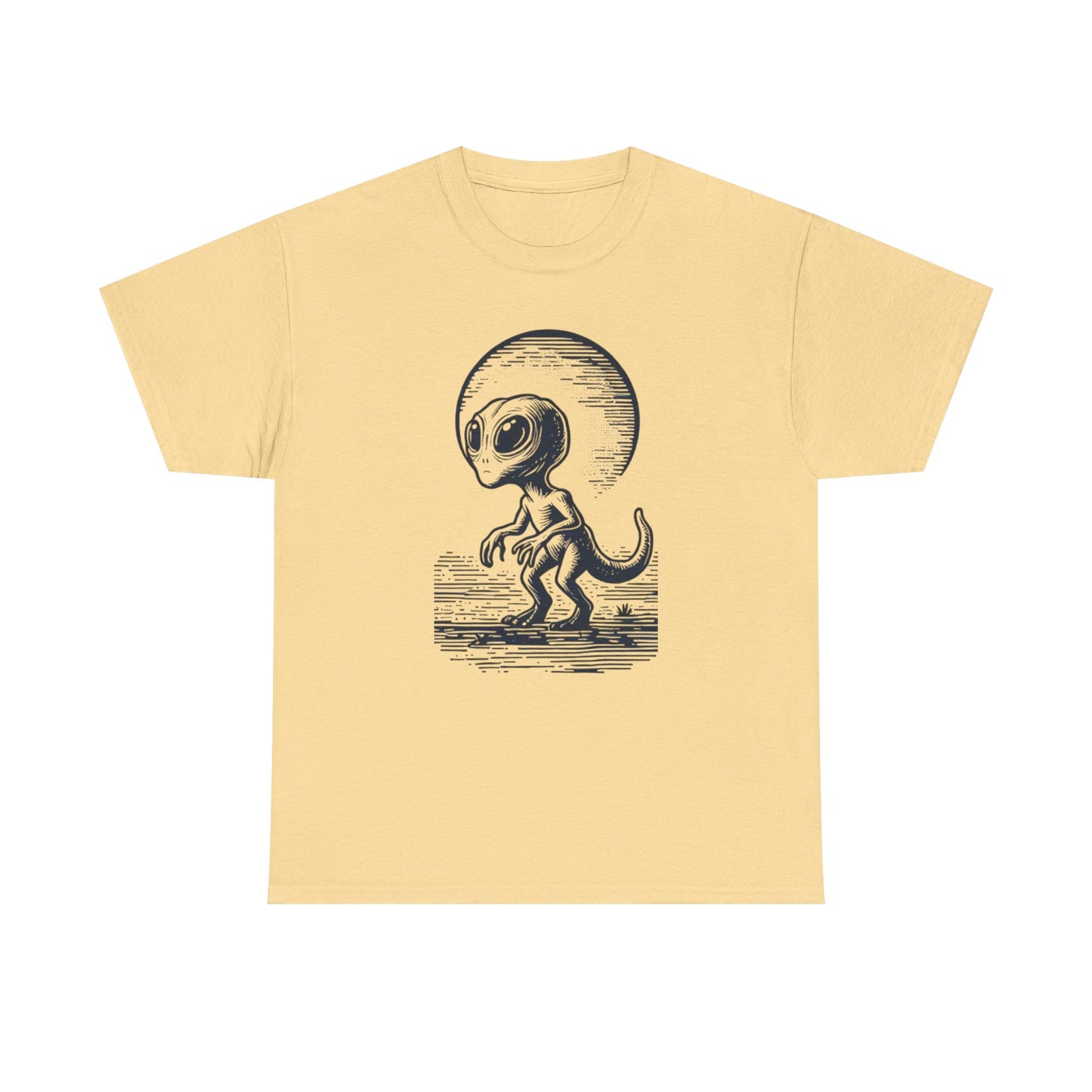 Dinosaur Hybrid, Graphic Unisex Heavy Cotton Tee | UFO Lover T-Shirt | Space-Themed Apparel - Psychonaut Swag