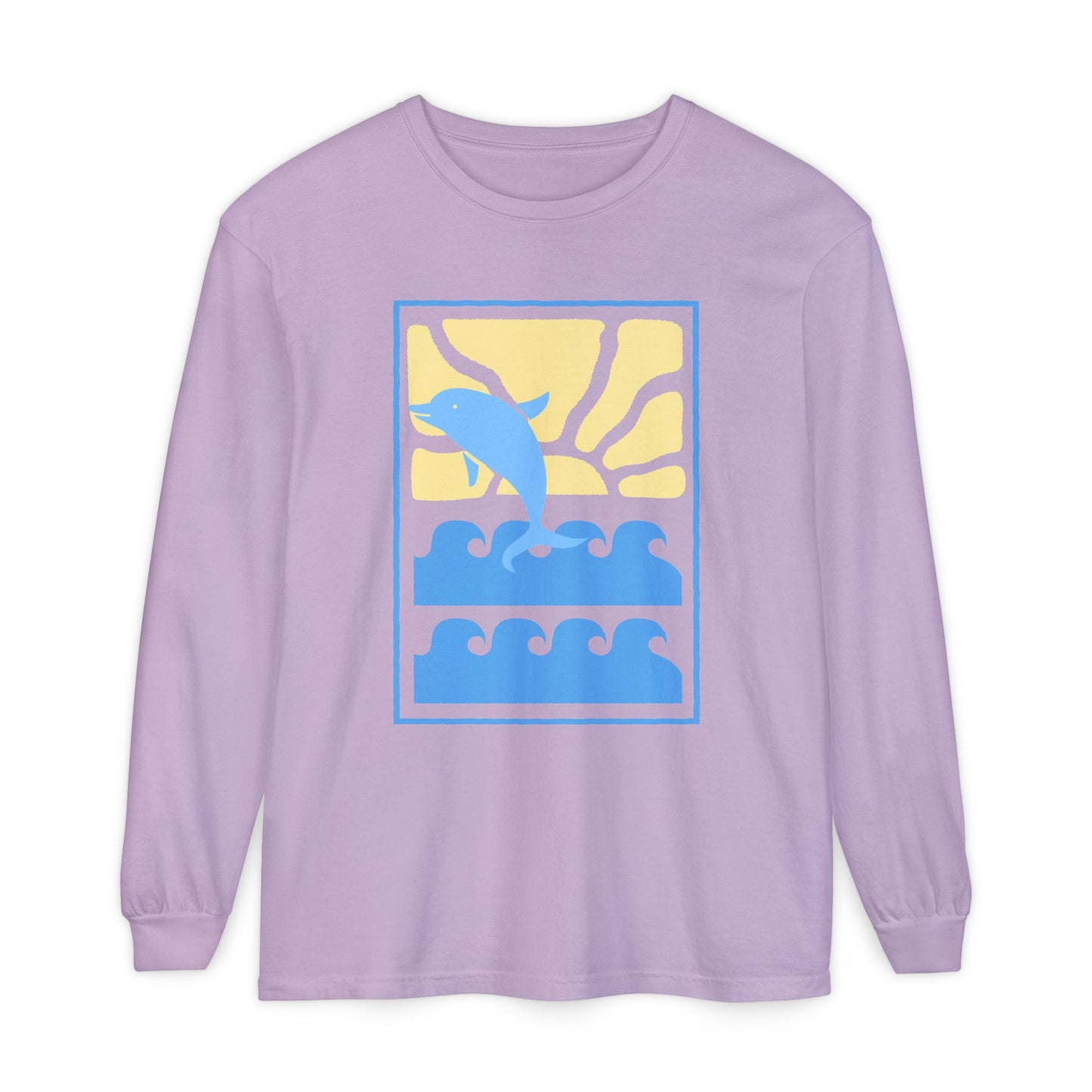 Sunset Dolphin Unisex Garment-dyed Long Sleeve T-Shirt - Psychonaut Swag