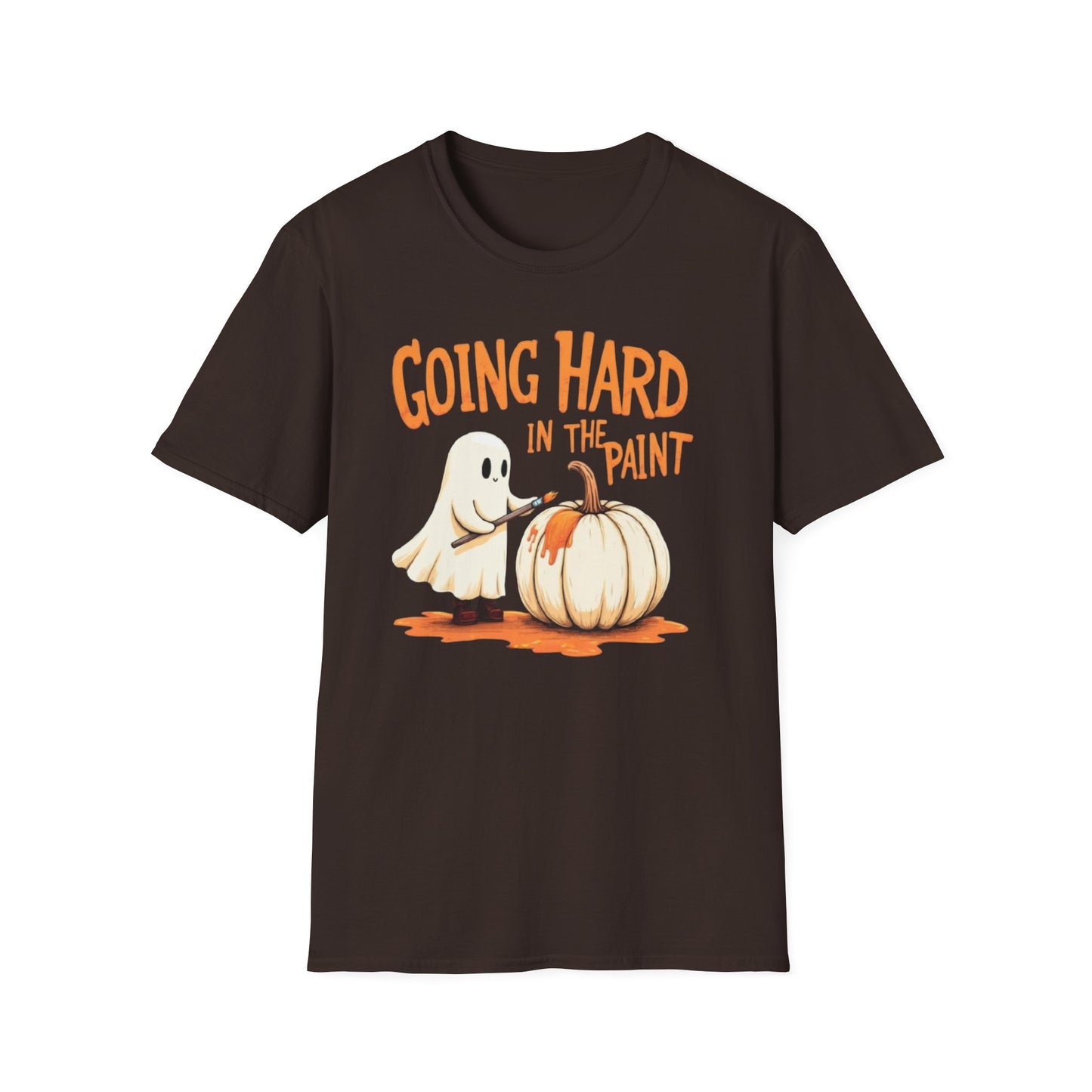 Halloween Ghost painting, T-Shirt, Fun Halloween Shirt, Unisex Softstyle Tee, Autumn Apparel, Pumpkin Design Tee