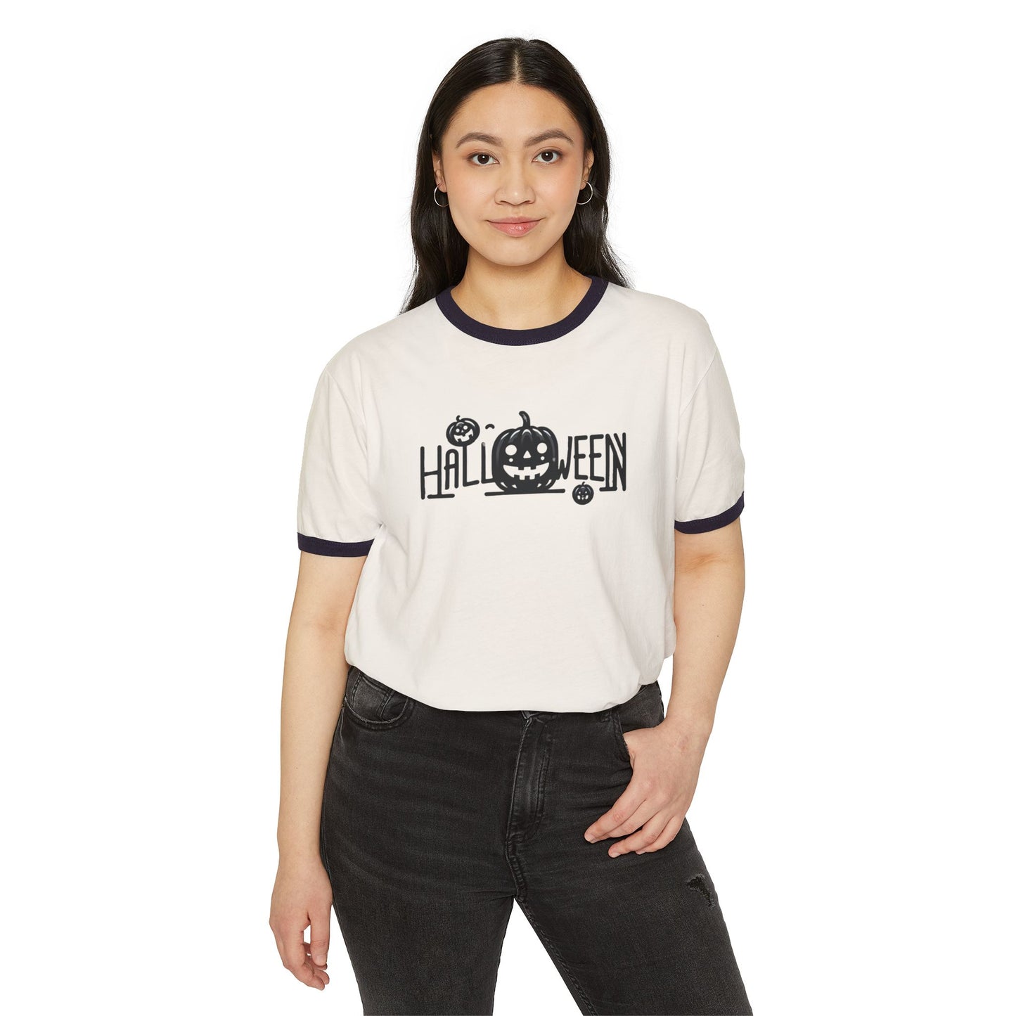 Halloween staple, Unisex Cotton Ringer T-Shirt, Spooky Graphic Tee, Fun Fall Fashion, Halloween Costume Top, Casual Halloween Wear