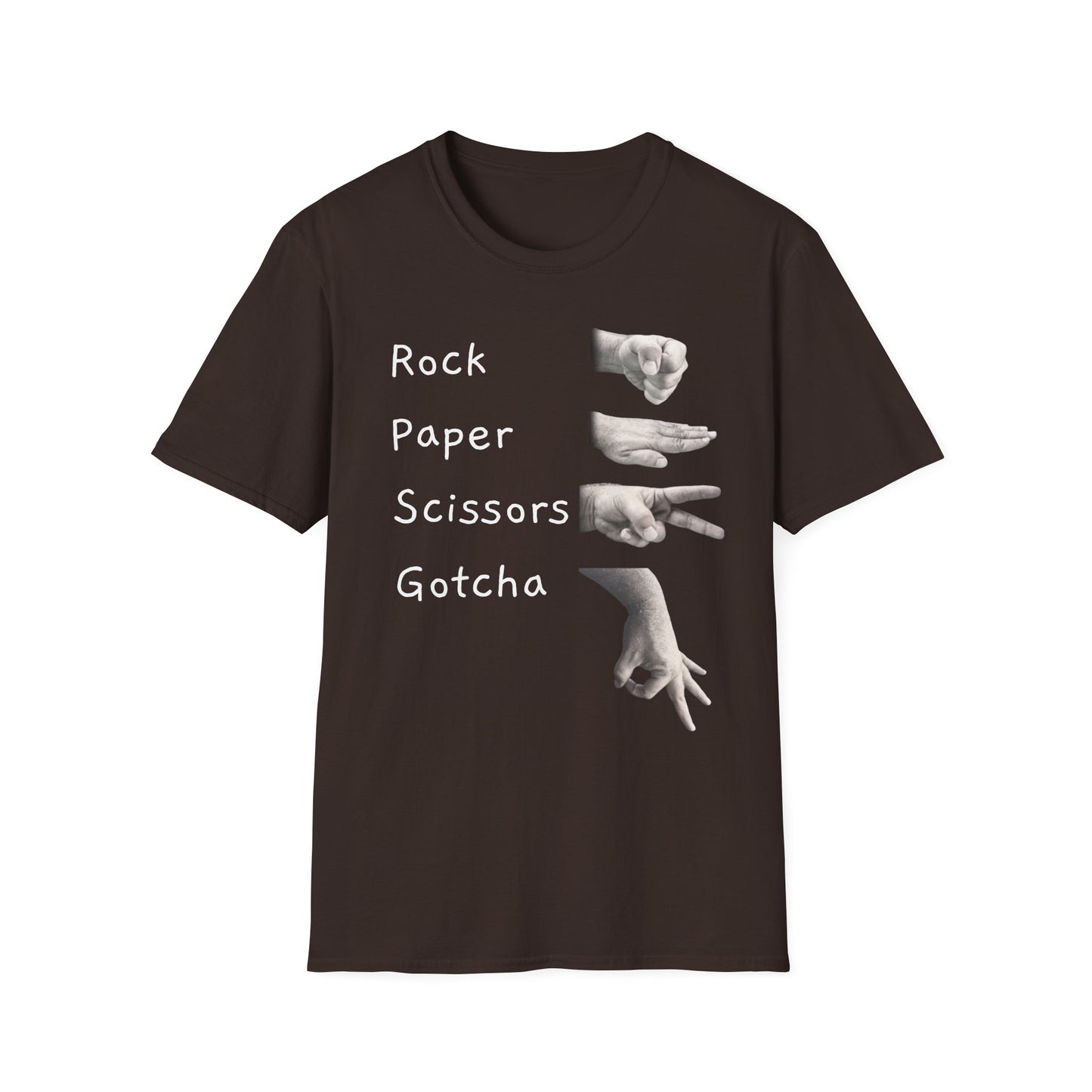 Rock, Paper, Scissors Creative Hands Symbol T-Shirt, Hand Gesture Graphic Tee, Unisex Softstyle Shirt for Friends, Casual Wear, Gift for Holidays, Statement Shirt