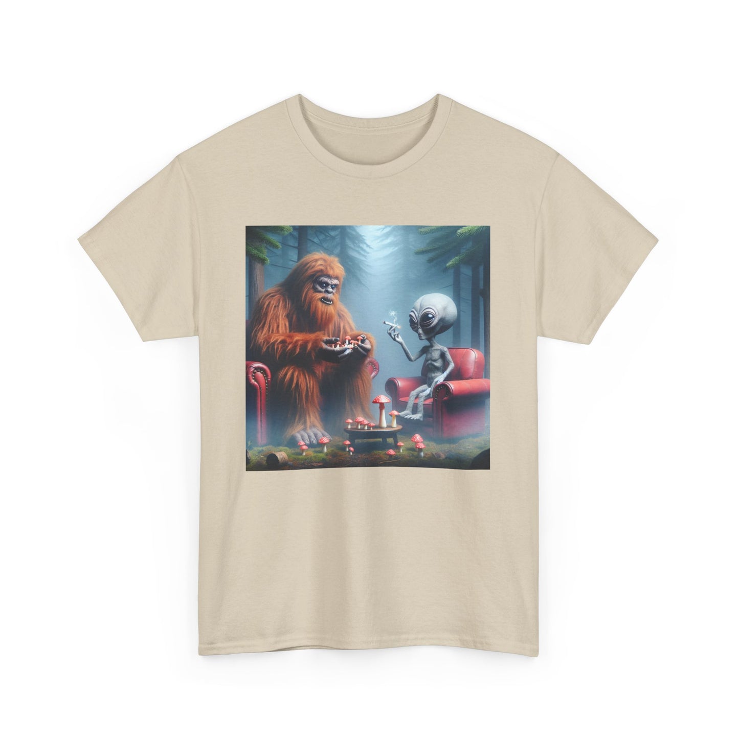 Mythical Bigfoot and Alien, Hanging out in the woods, Unisex Heavy Cotton Tee - Psychonaut Swag