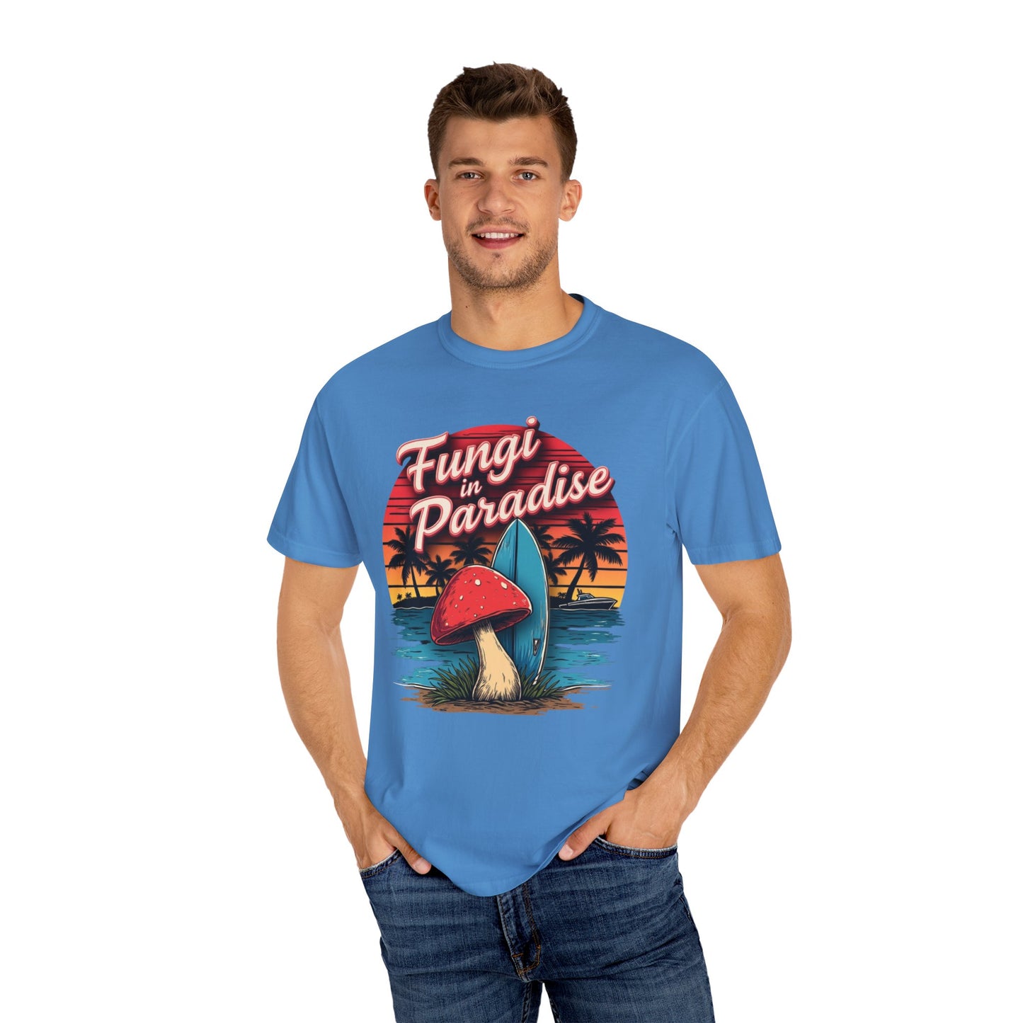 Fungi in Paradise Design, Relaxed Tee, Vintage Style Shirt, Gift for Nature Lovers, Eco-Friendly Apparel - Psychonaut Swag