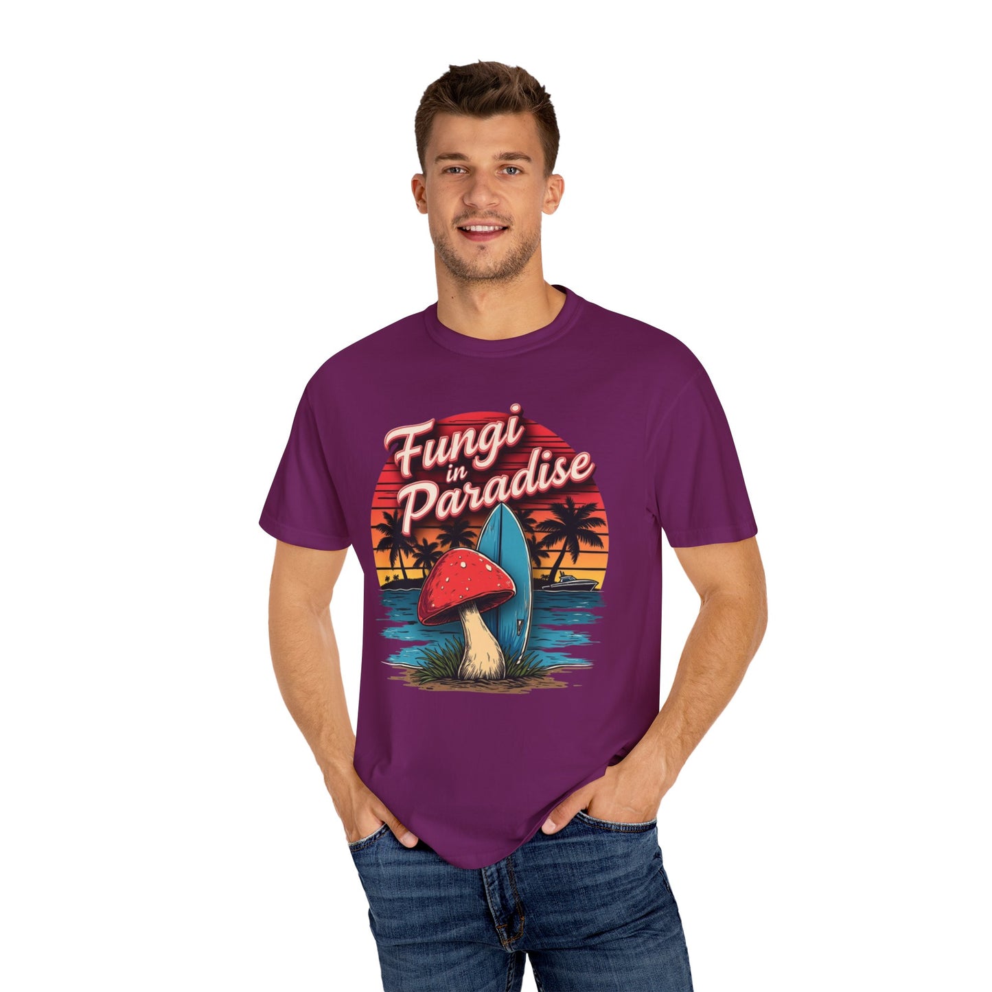 Fungi in Paradise Design, Relaxed Tee, Vintage Style Shirt, Gift for Nature Lovers, Eco-Friendly Apparel - Psychonaut Swag