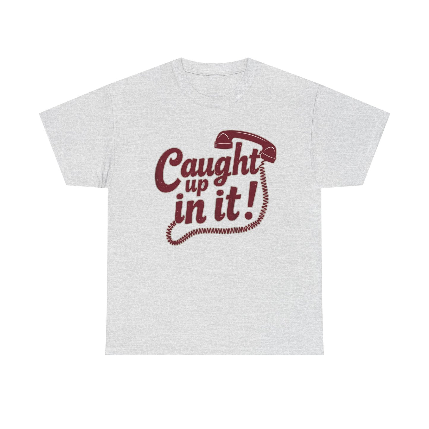 Caught Up in It, Phone chord, Unisex Heavy Cotton Tee, Vintage Phone Graphic T-Shirt, Casual Daily Wear, Fun Gift for Friends, Trendy White Tee - Psychonaut Swag