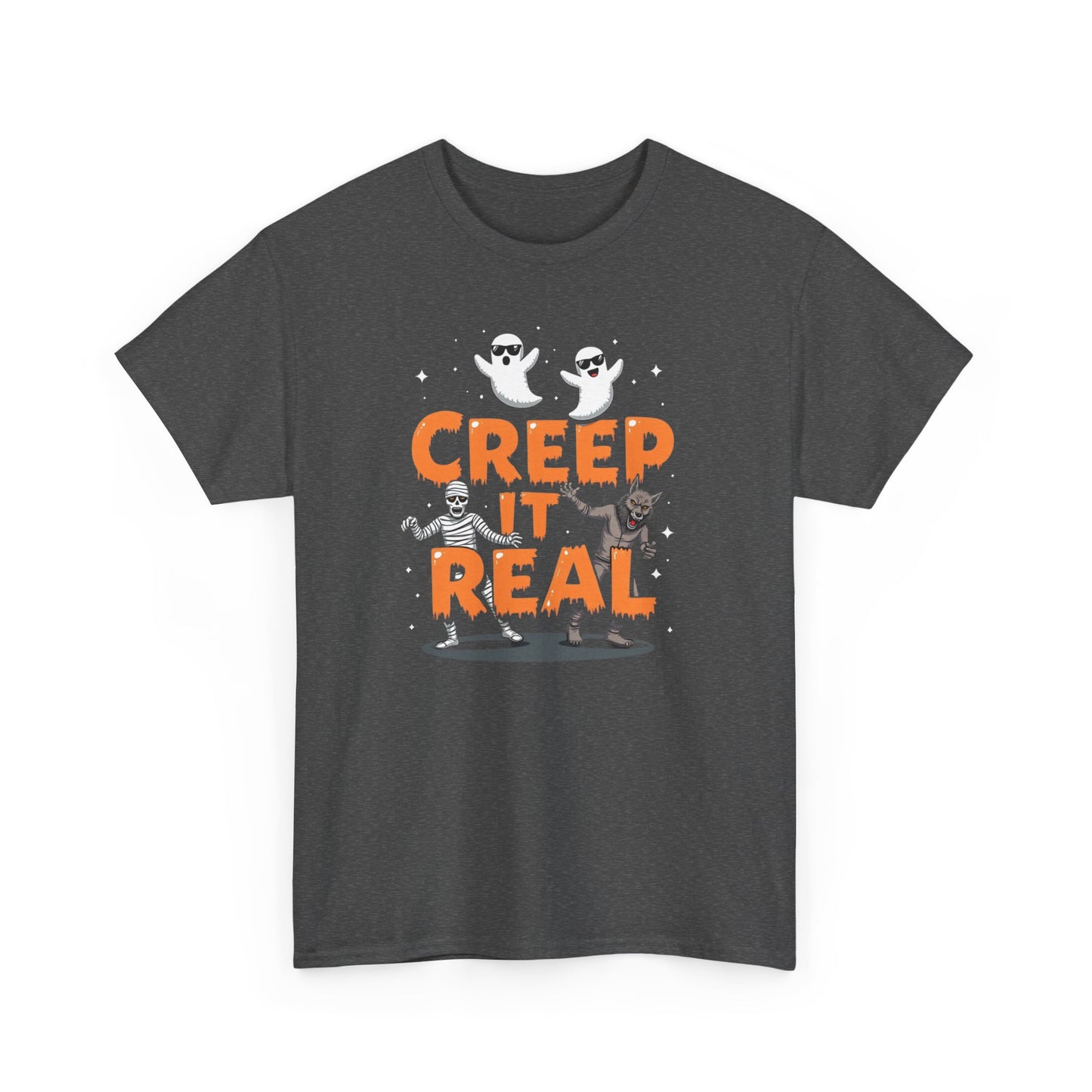 Creep It Real Unisex Heavy Cotton Tee, Halloween Shirt, Fall Apparel, Spooky Season, Ghost Theme, Unisex Casual Wear