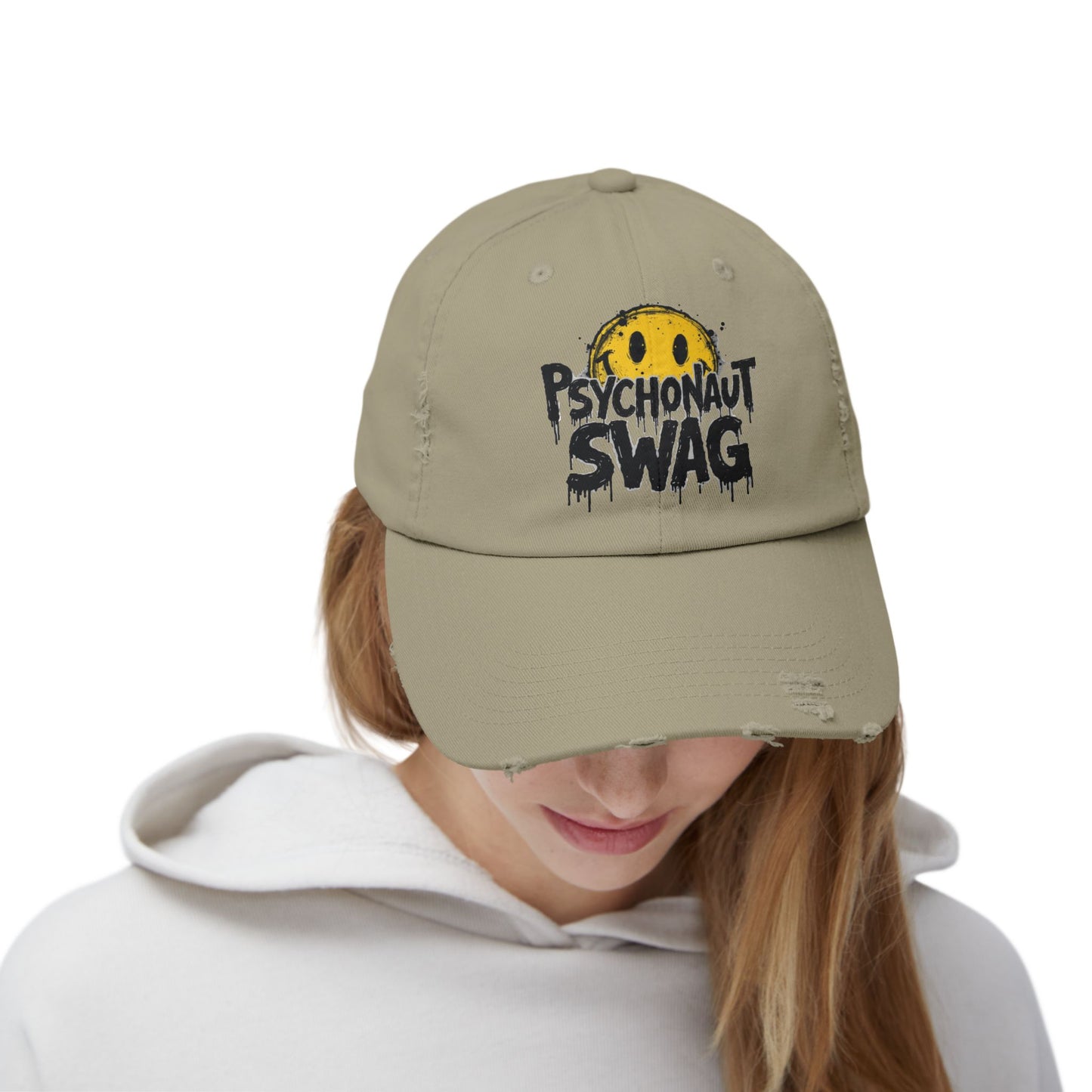 Psycho Unisex Distressed Cap, Cool Casual Hat, Streetwear Accessory, Gift for Trendsetters, Festival Gear, Summer Vibes - Psychonaut Swag