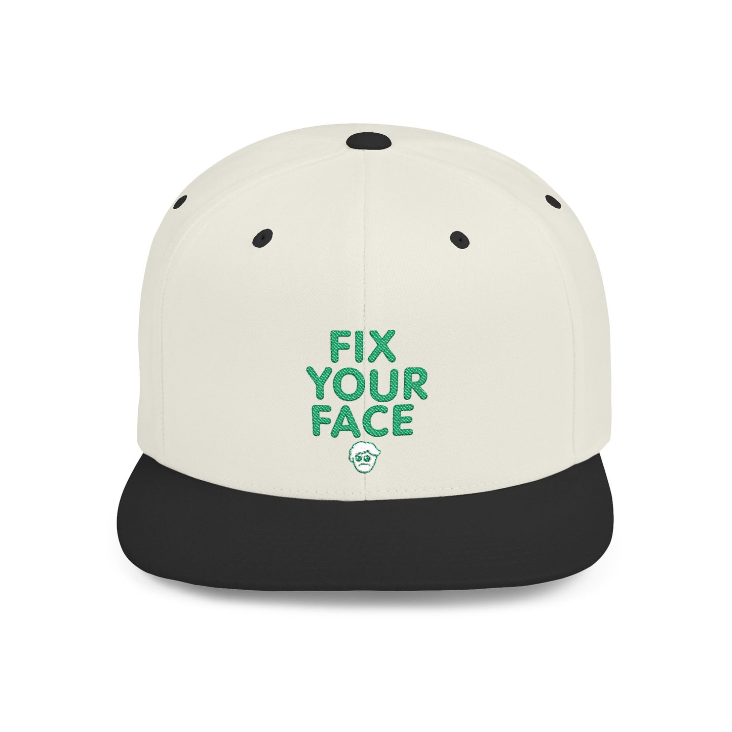 Fix Your Face-Leah, Flat Bill Snapback Cap, Trendy Snapback Hat, Funny Quote Hat, Casual Streetwear Cap, Unique Gift for Friends