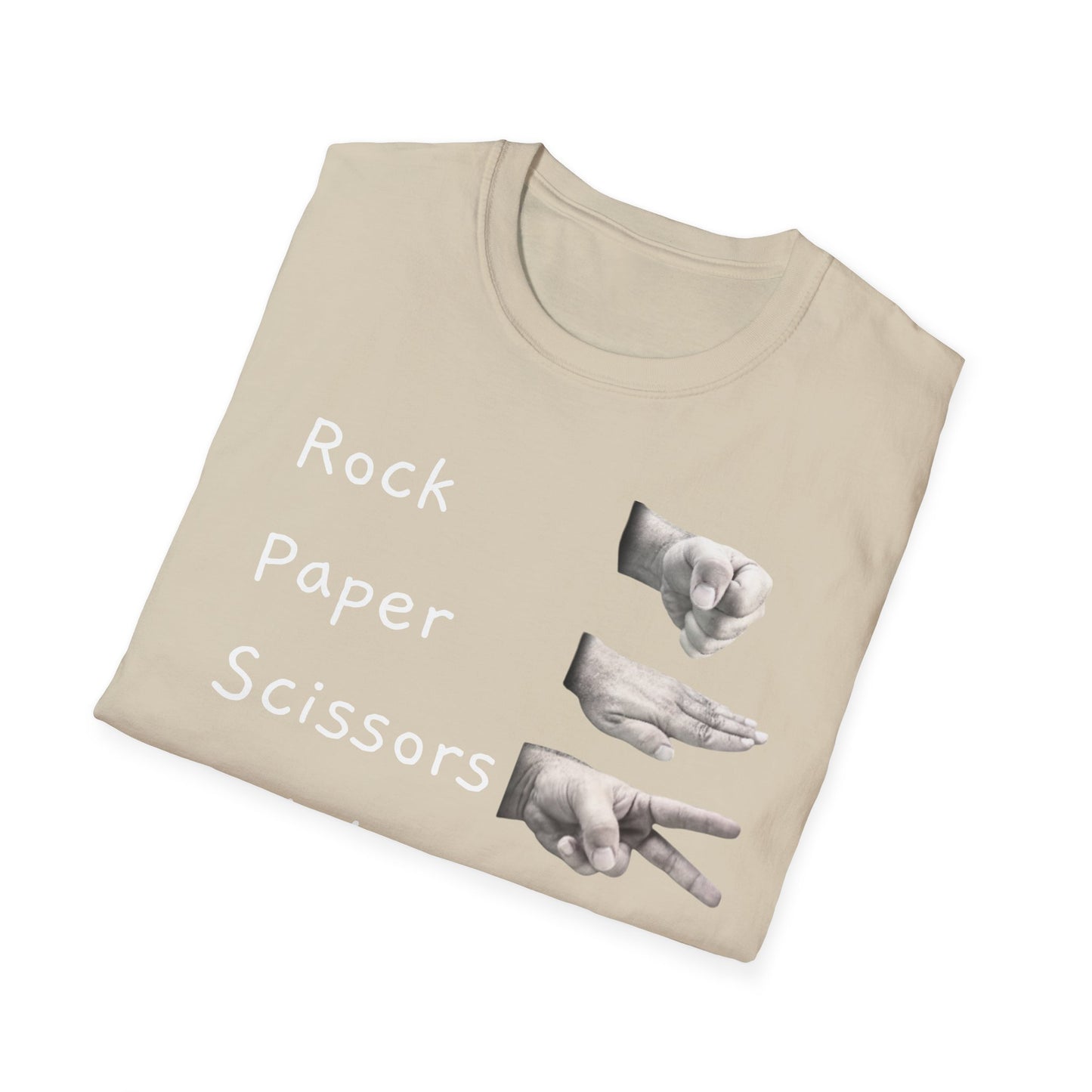 Rock, Paper, Scissors Creative Hands Symbol T-Shirt, Hand Gesture Graphic Tee, Unisex Softstyle Shirt for Friends, Casual Wear, Gift for Holidays, Statement Shirt