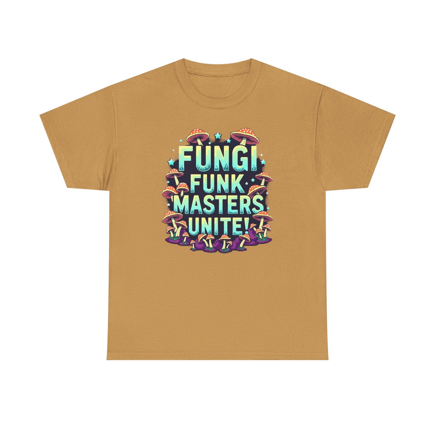 Fungi Funk Masters Unite Unisex Heavy Cotton Tee - Playful Mushroom Graphic T-Shirt - Psychonaut Swag