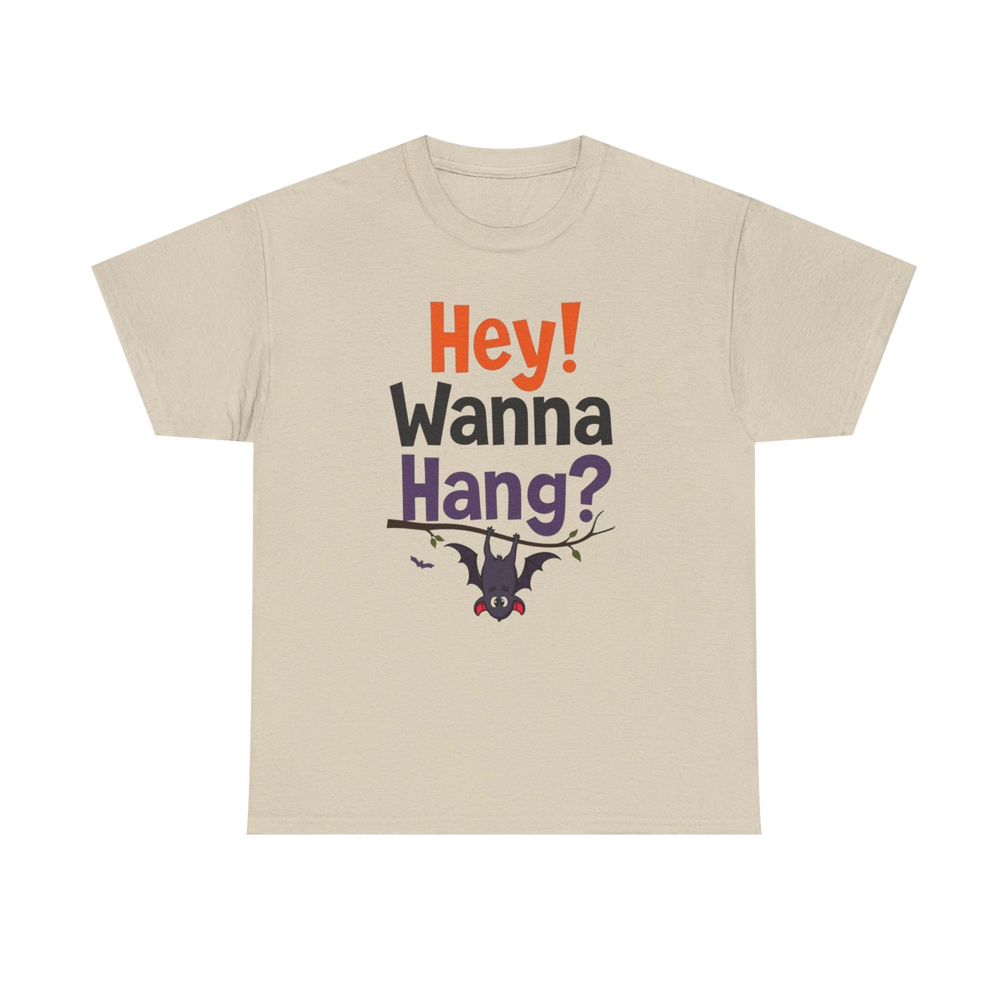 Wanna Hang, Bat Halloween Themed Unisex Heavy Cotton Tee - Fun & Spooky Graphic Tee, Perfect for Parties, Costume Events, Fall Celebrations, Gifts - Psychonaut Swag