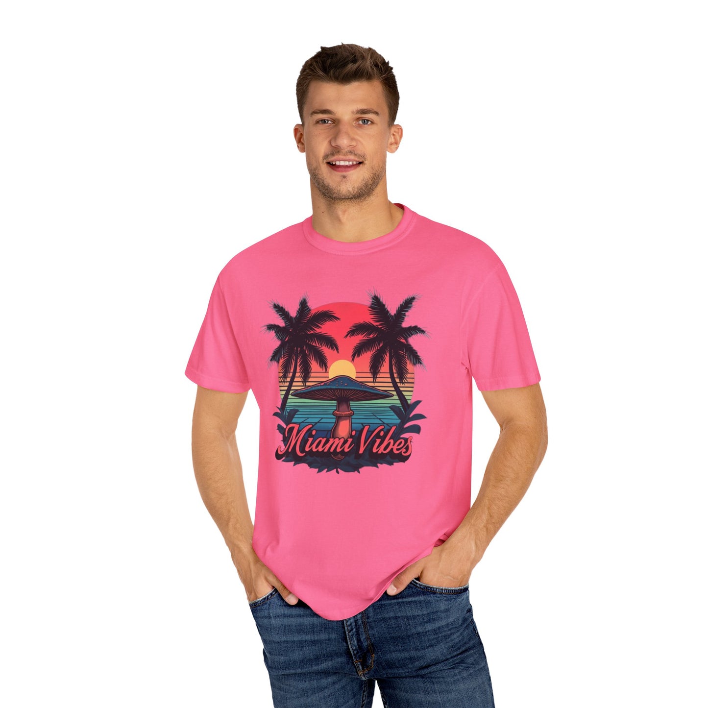Miami Vibes, T-Shirt with Tropical Vibes Design, Summer Apparel, Beachwear, Gift for Vacation Lovers, Relaxed Style
