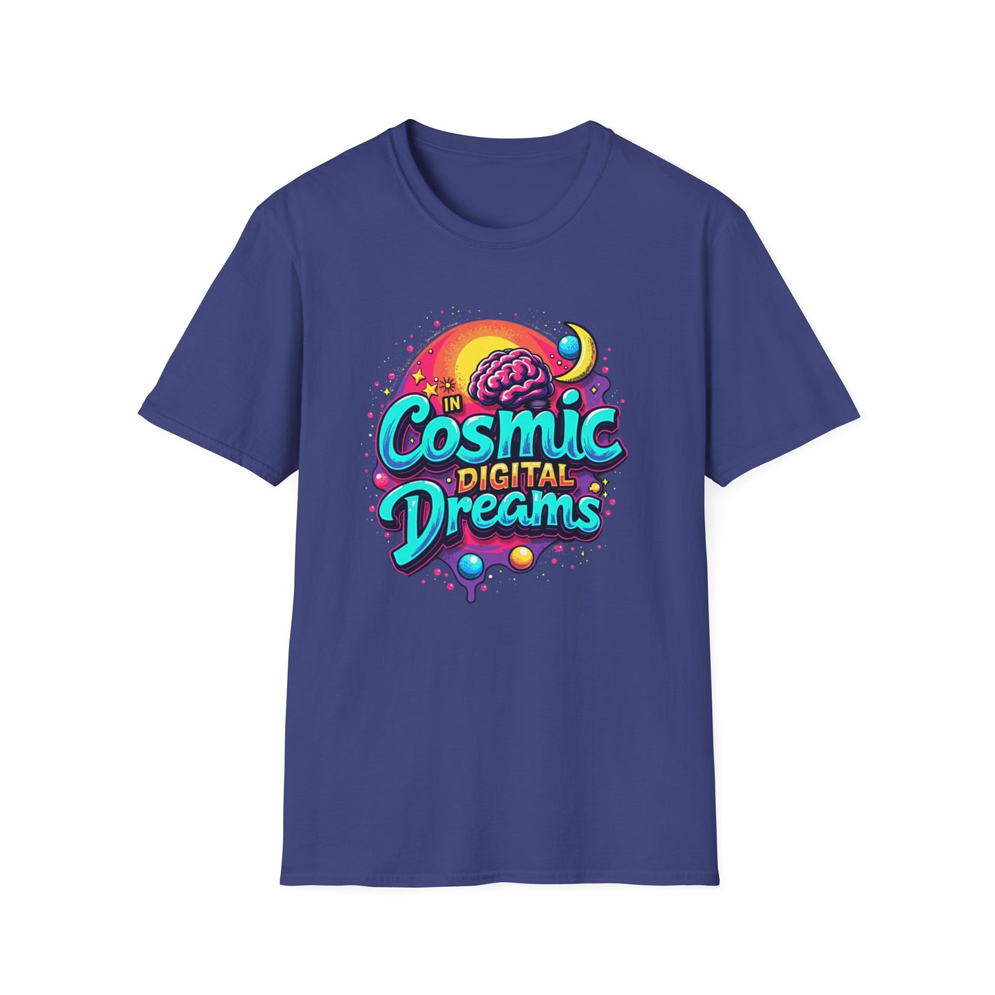Cosmic Digital Dreams Unisex Softstyle T-Shirt - Vibrant Space-Inspired Design - Psychonaut Swag