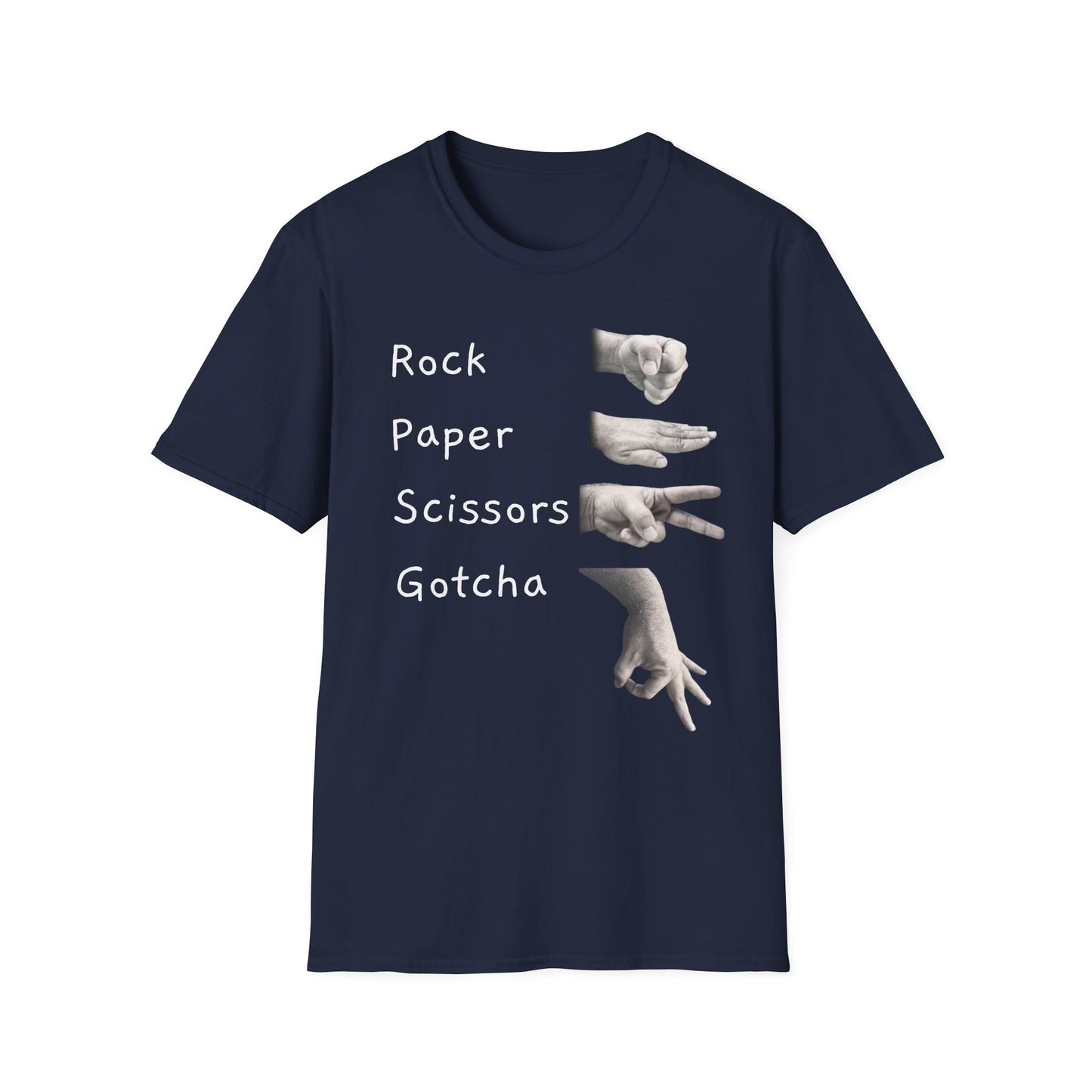 Rock, Paper, Scissors Creative Hands Symbol T-Shirt, Hand Gesture Graphic Tee, Unisex Softstyle Shirt for Friends, Casual Wear, Gift for Holidays, Statement Shirt