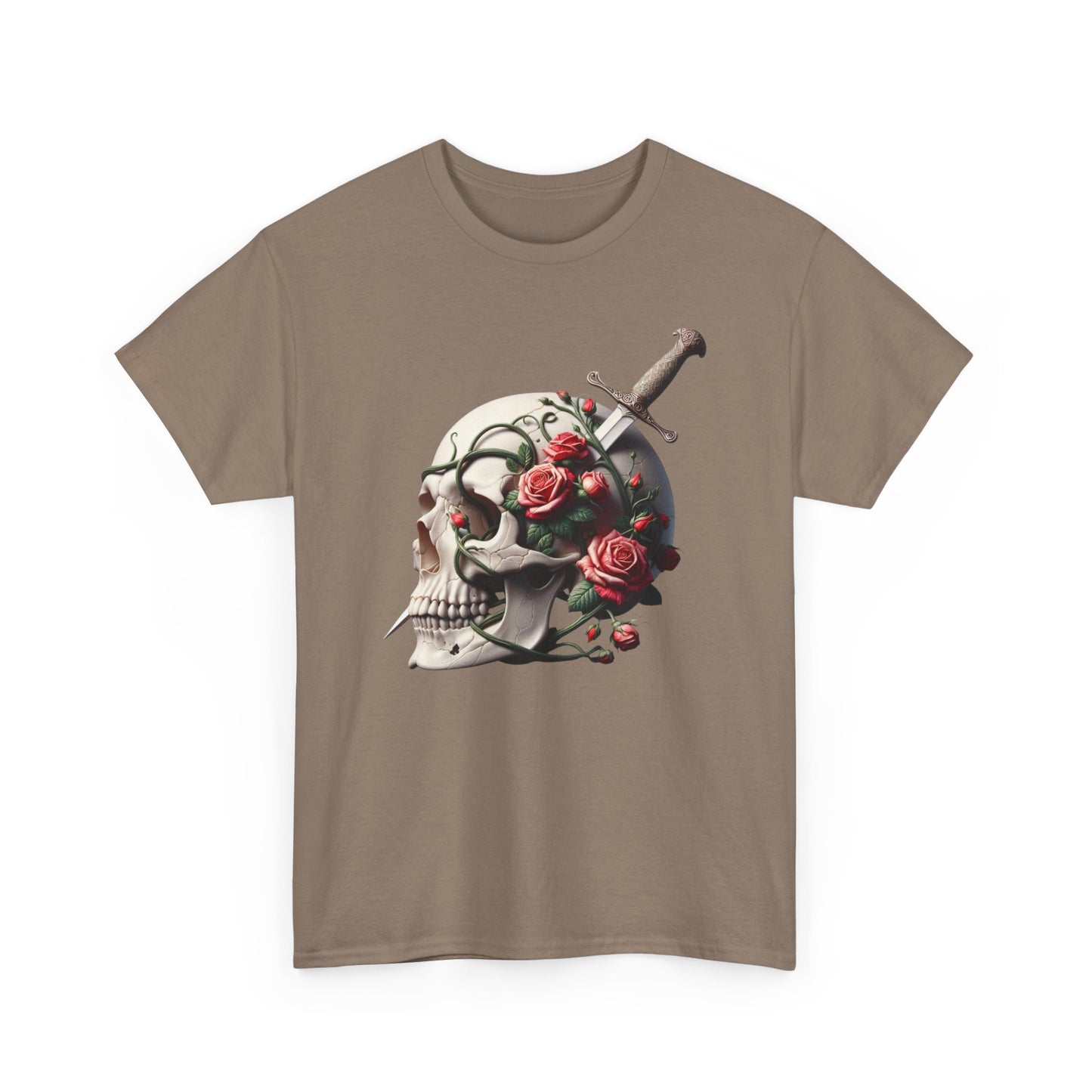 Skull & Roses Unisex Heavy Cotton Tee - Edgy Graphic T-Shirt for Alternative Fashion - Psychonaut Swag
