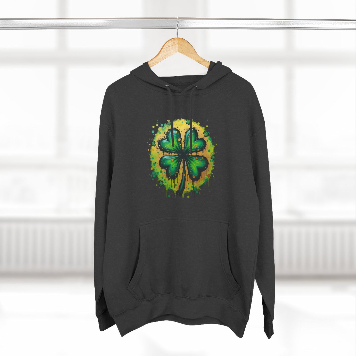 St. Patrick's Watercolor Shamrock Hoodie — Green Four-Leaf Luck Pullover