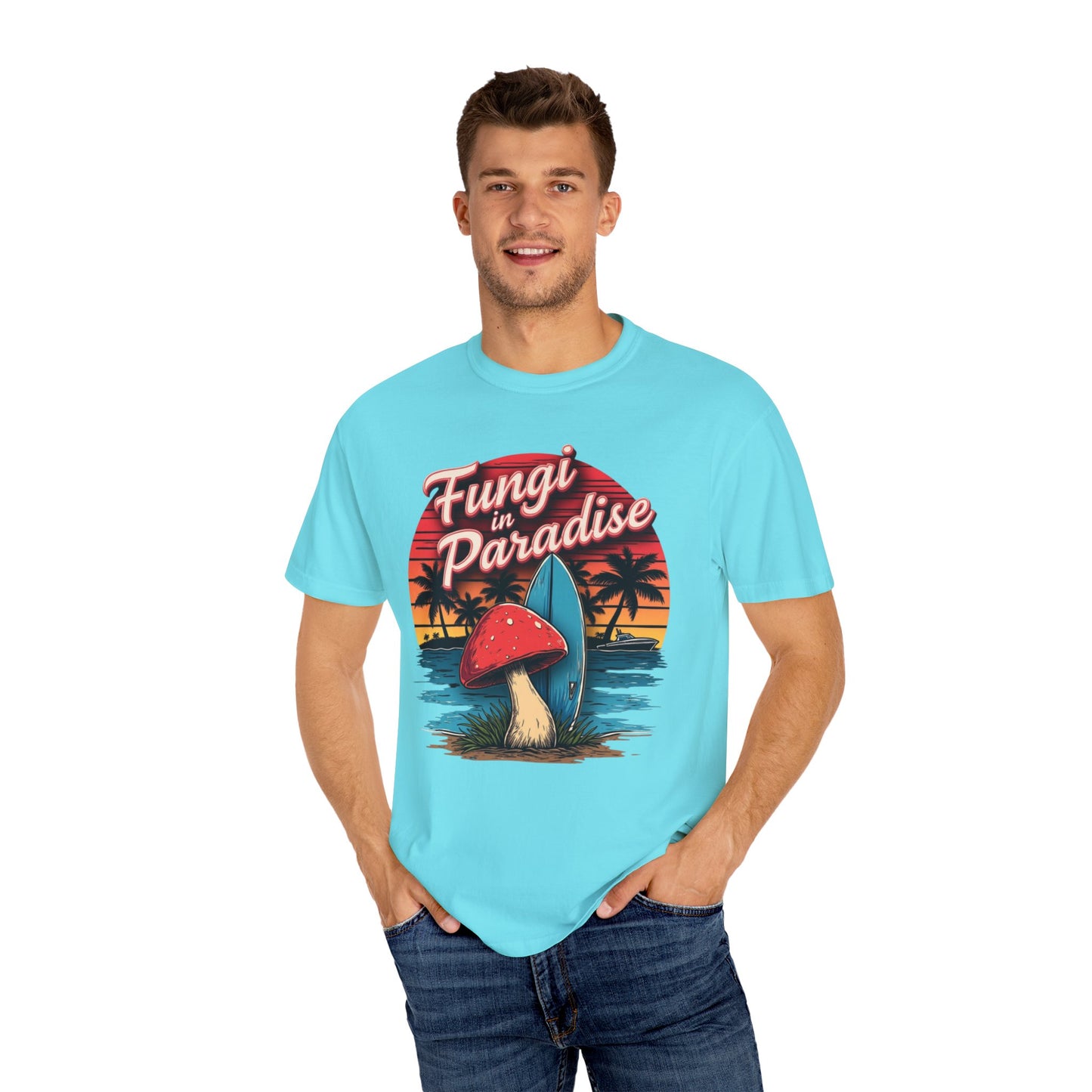 Fungi in Paradise Design, Relaxed Tee, Vintage Style Shirt, Gift for Nature Lovers, Eco-Friendly Apparel - Psychonaut Swag