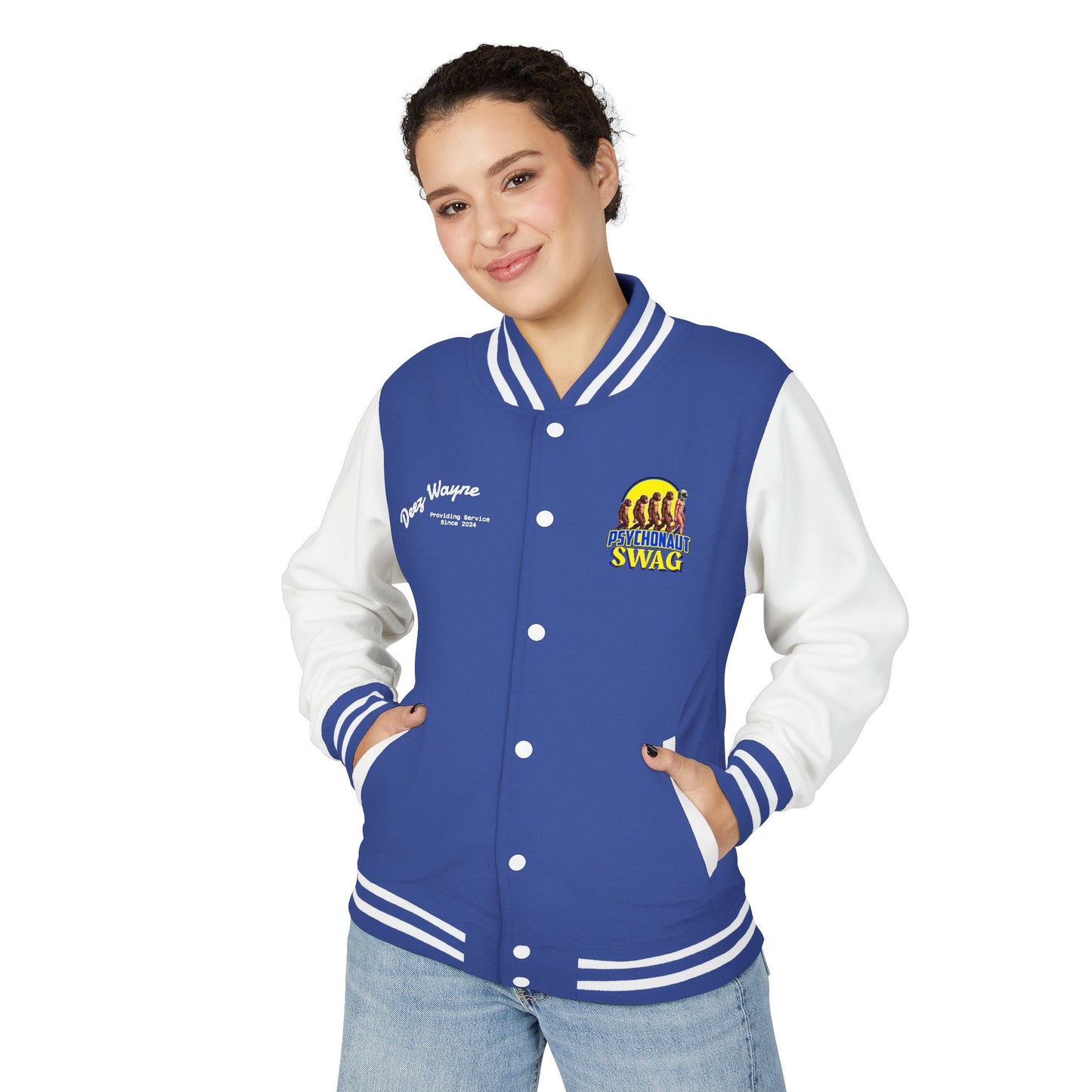 Psychonaut Swag, Small Biz, Vintage Unisex Heavyweight Letterman Jacket – Perfect for Team Spirit, Casual Outings, Gifts, College Events, Personalized Style