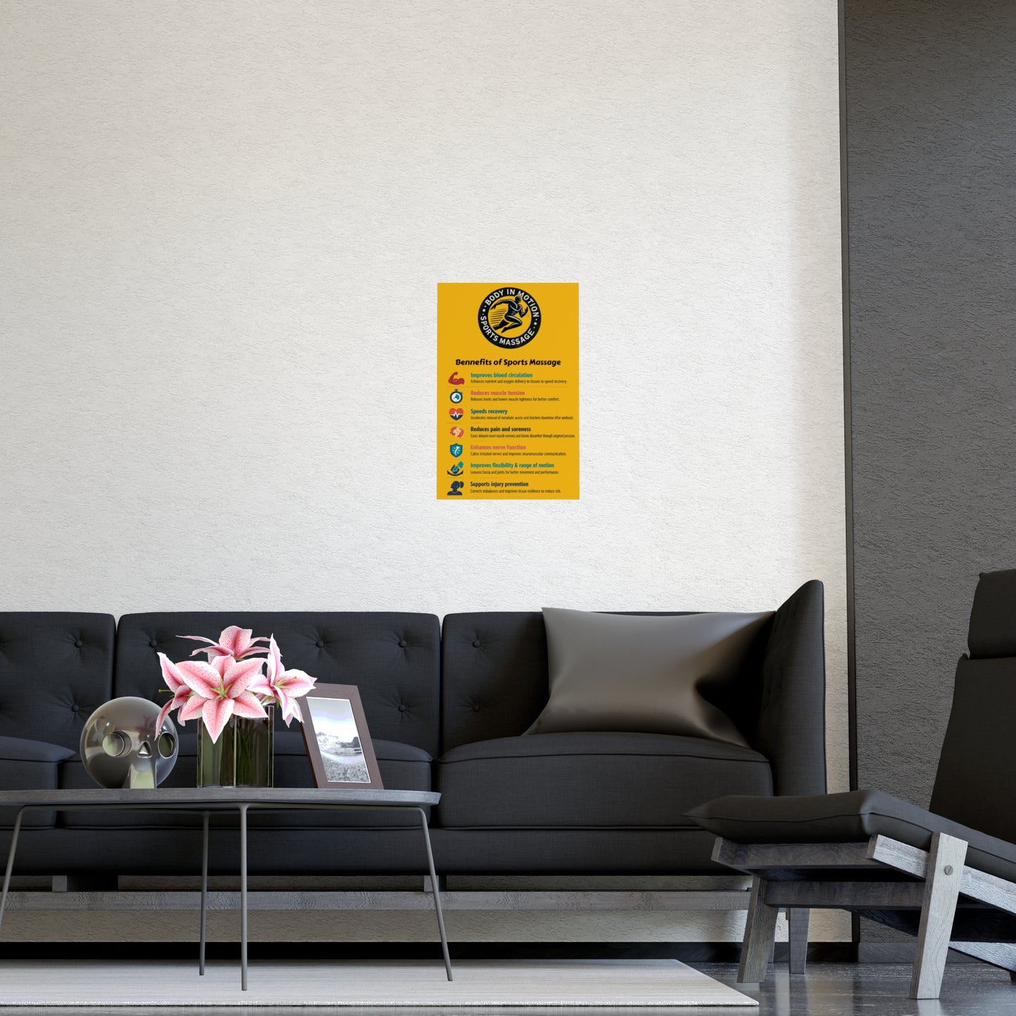 Sports Massage Logo Matte Poster — Body in Motion Vertical/Horizontal