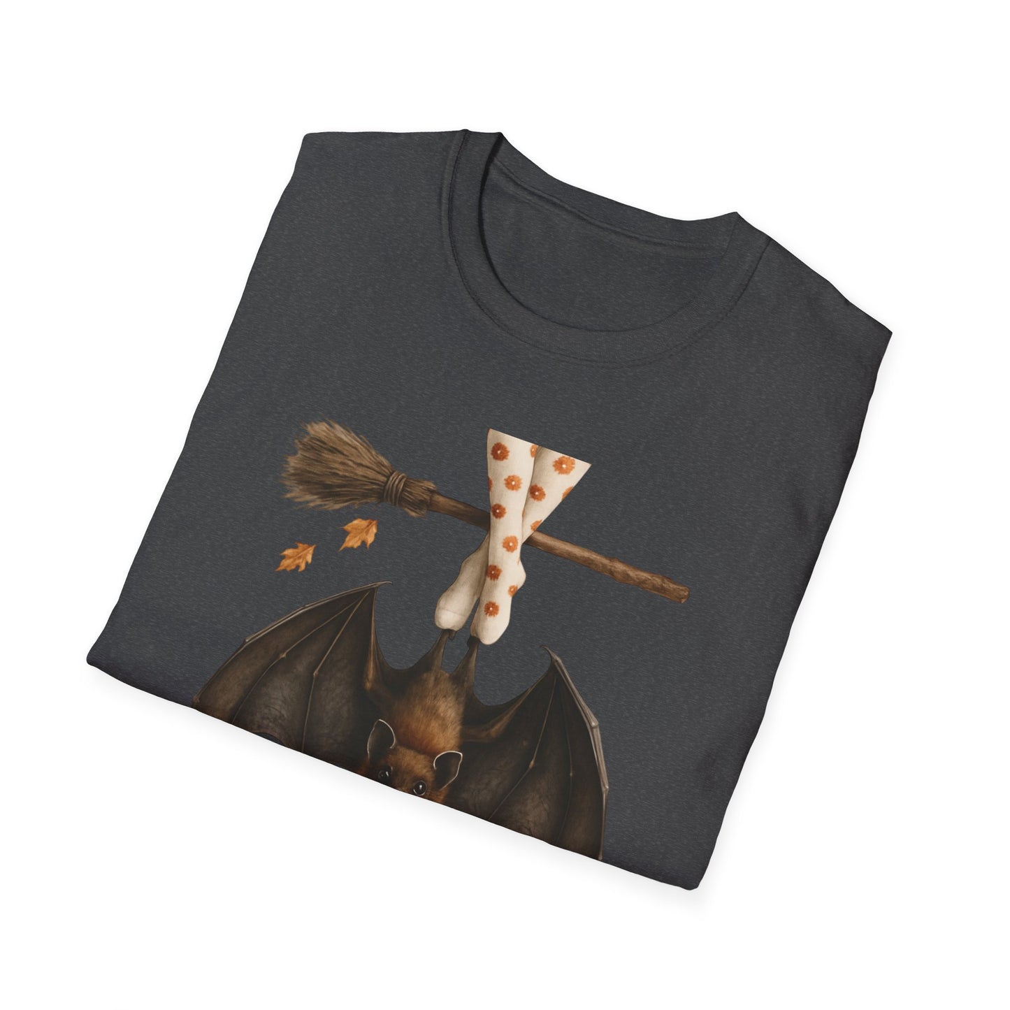 Bat and Bubblegum Unisex Softstyle T-Shirt, Halloween Top, Whimsical Graphic Tee, Cute Gift for Animal Lovers, Fall Vibes