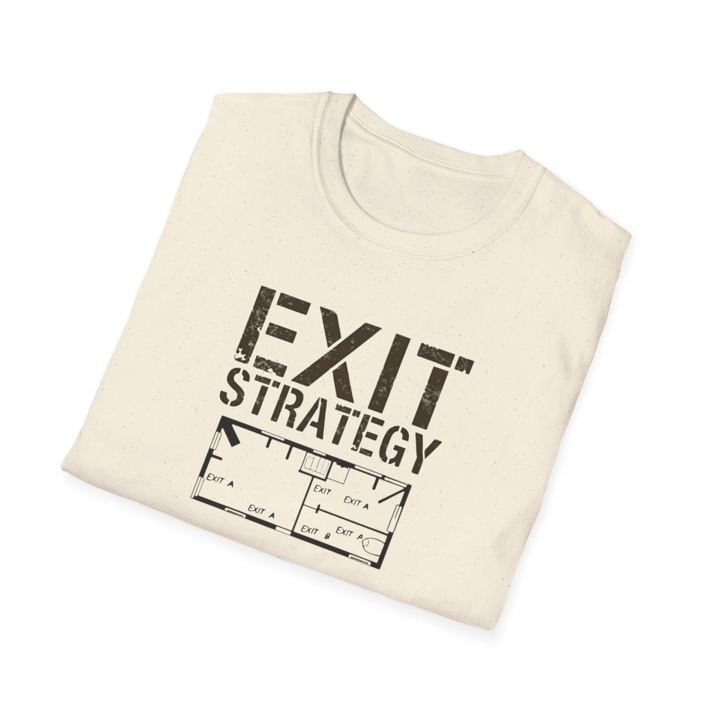Exit Strategy Unisex Softstyle T-Shirt, Casual Wear, Fun Graphic Tee, Gift for Friends, Statement Shirt, Everyday Comfort - Psychonaut Swag