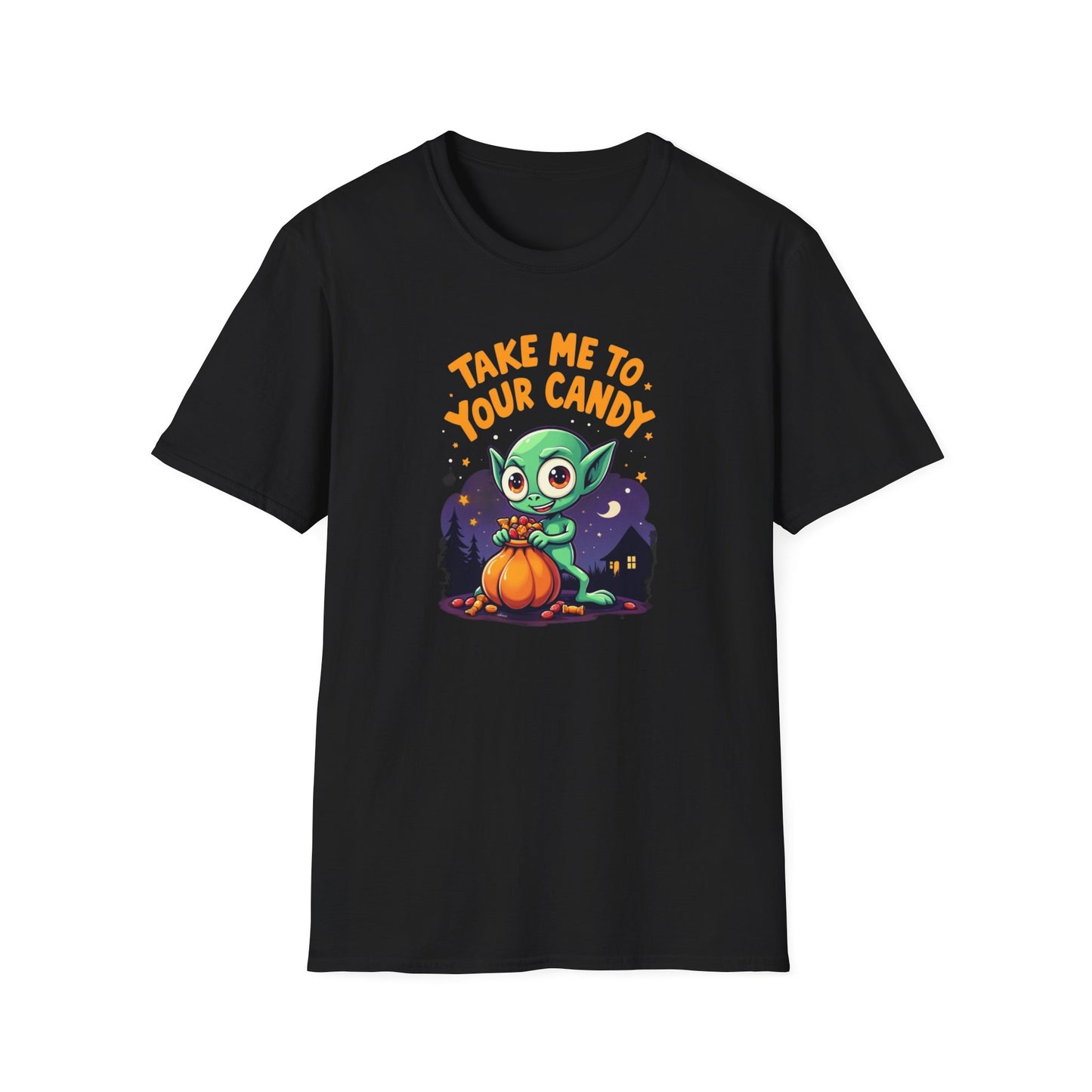Trick or Treat Alien, T-Shirt, Cute Graphic Tee, Trick or Treat Shirt, Unisex Halloween Apparel, Fun Holiday Outfit