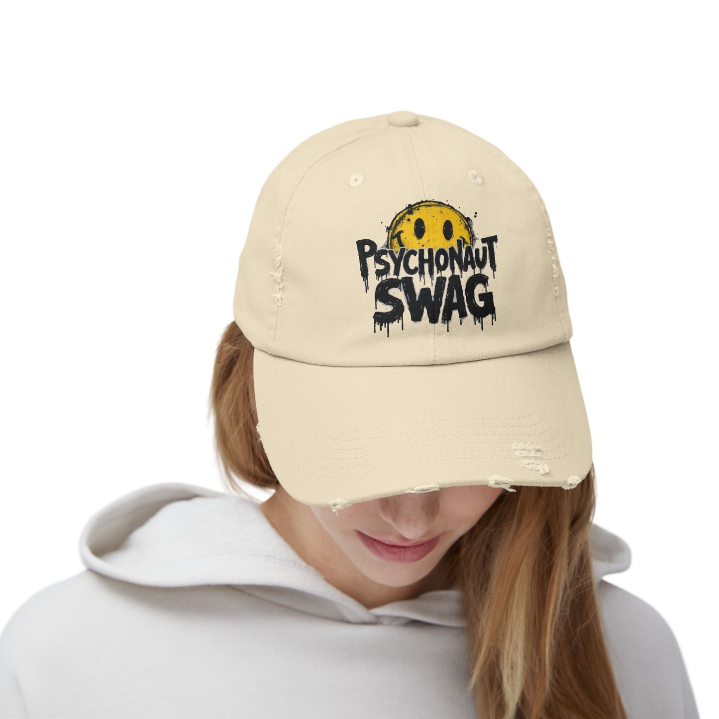 Psycho Unisex Distressed Cap, Cool Casual Hat, Streetwear Accessory, Gift for Trendsetters, Festival Gear, Summer Vibes - Psychonaut Swag