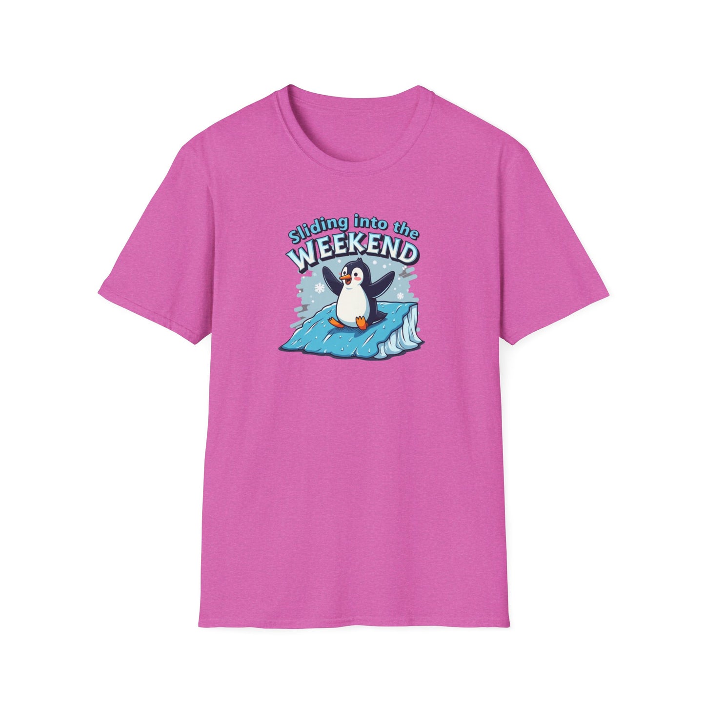 Sliding Penguin, Weekend Vibes T-Shirt, Funny Graphic Tee, Penguin Design Shirt, Casual Apparel, Unisex Softstyle T-Shirt - Psychonaut Swag