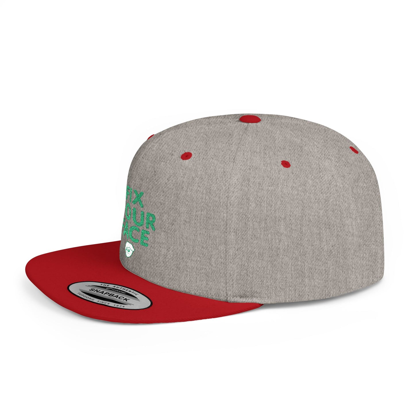 Fix Your Face-Leah, Flat Bill Snapback Cap, Trendy Snapback Hat, Funny Quote Hat, Casual Streetwear Cap, Unique Gift for Friends