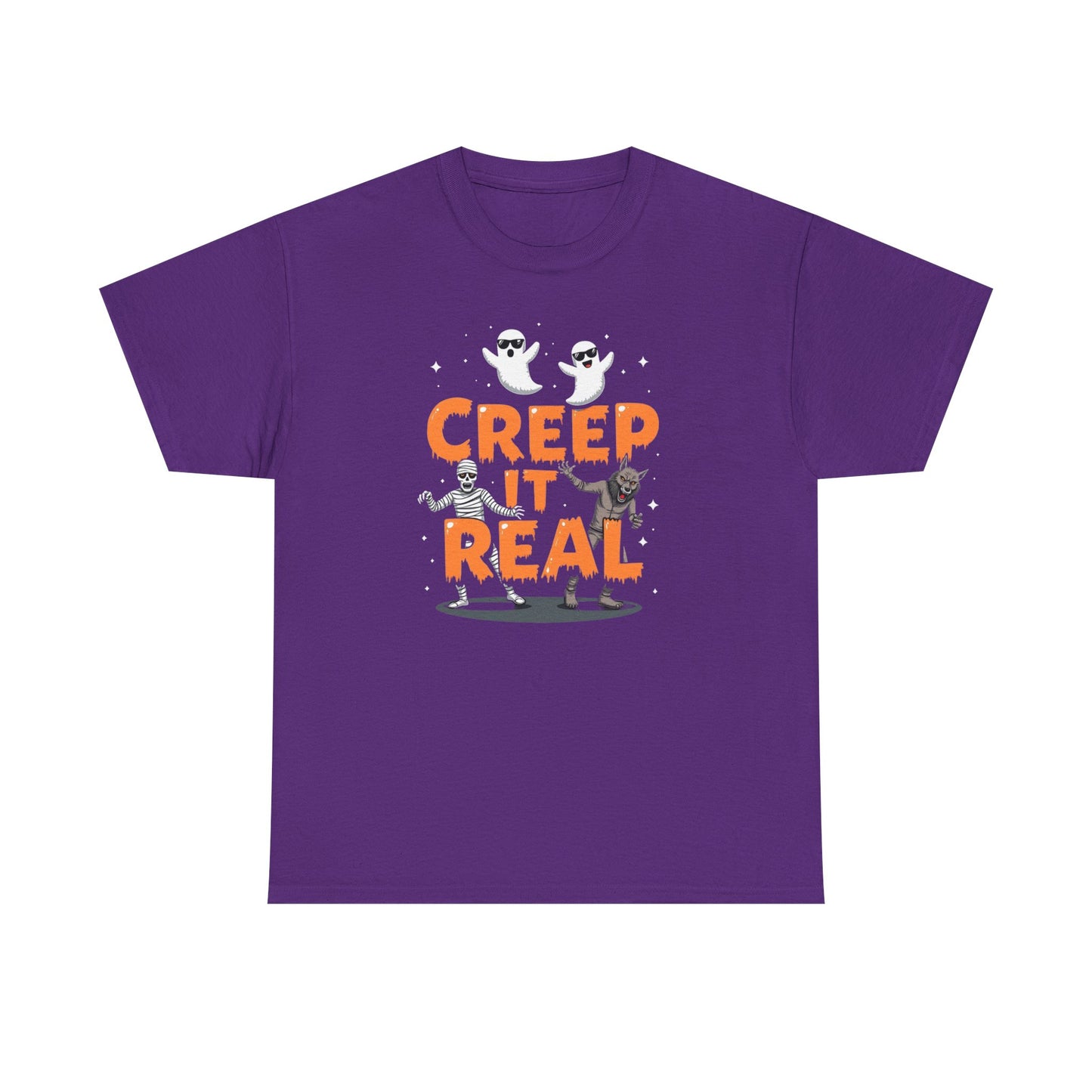 Creep It Real Unisex Heavy Cotton Tee, Halloween Shirt, Fall Apparel, Spooky Season, Ghost Theme, Unisex Casual Wear