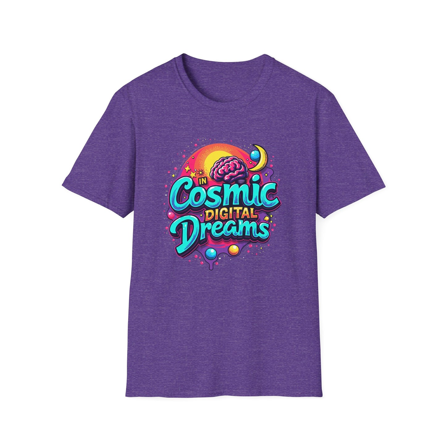 Cosmic Digital Dreams Unisex Softstyle T-Shirt - Vibrant Space-Inspired Design - Psychonaut Swag