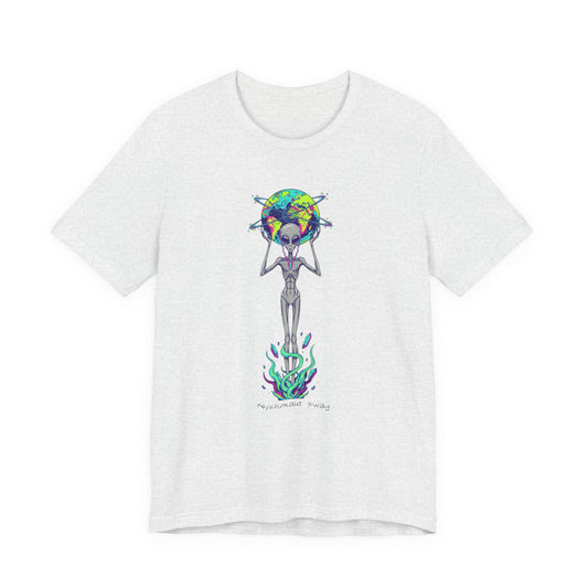 Alien Holding Earth Graphic Tee — Cosmic Sci‑Fi Alien Shirt