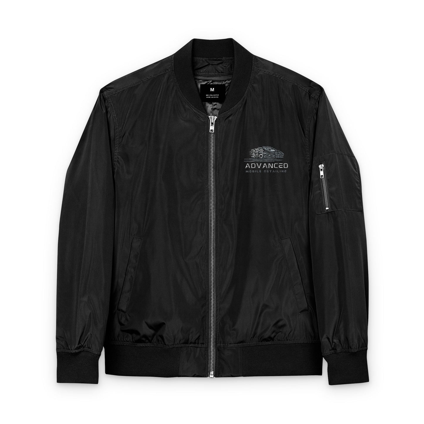 Advanced small biz swag, Stylish Embroidered Recycled Bomber Jacket, Eco-Friendly Fashion, Sustainable Apparel, Casual Outerwear, Gift for Her