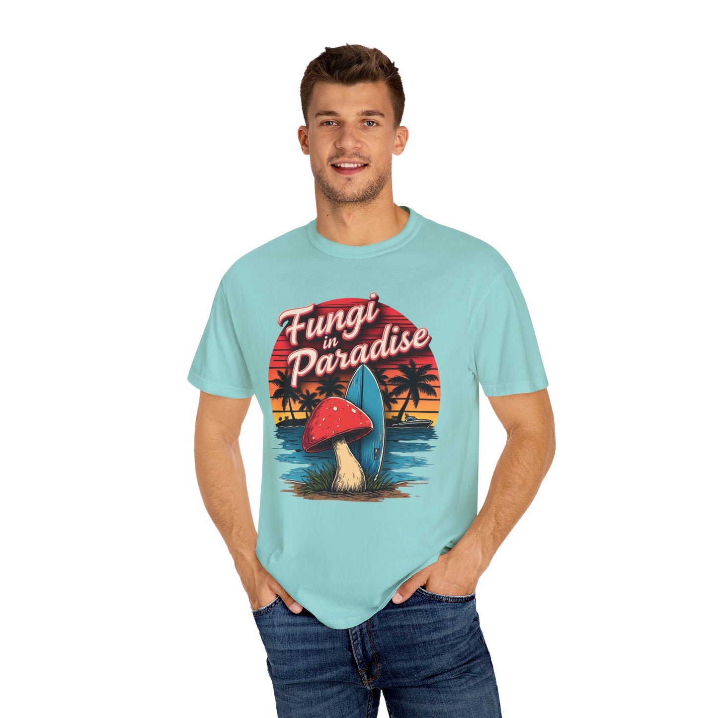Fungi in Paradise Design, Relaxed Tee, Vintage Style Shirt, Gift for Nature Lovers, Eco-Friendly Apparel - Psychonaut Swag