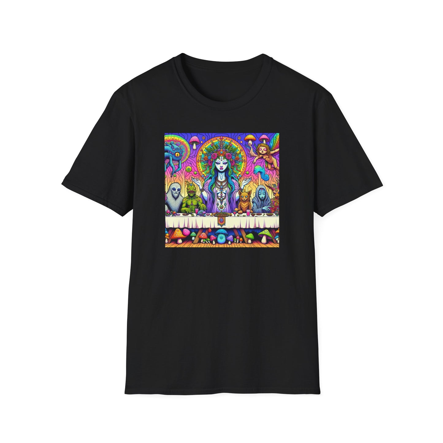 Mushroom Last Supper, Unisex Softstyle T-Shirt - Psychonaut Swag