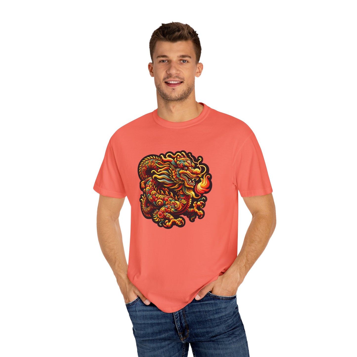 Dragon, Unisex Dragon Graphic T-Shirt - Colorful Garment-Dyed Tee - Psychonaut Swag