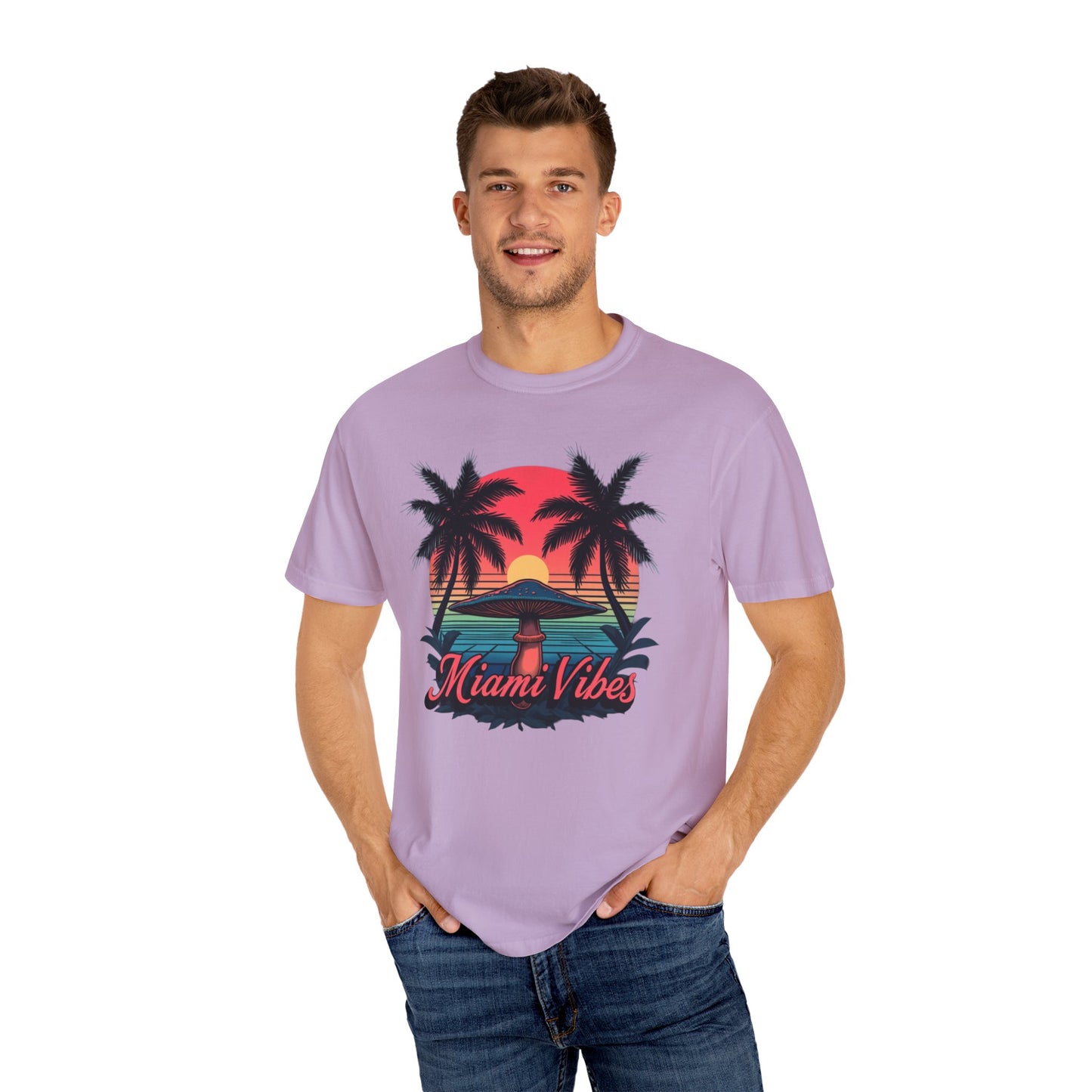 Miami Vibes, T-Shirt with Tropical Vibes Design, Summer Apparel, Beachwear, Gift for Vacation Lovers, Relaxed Style