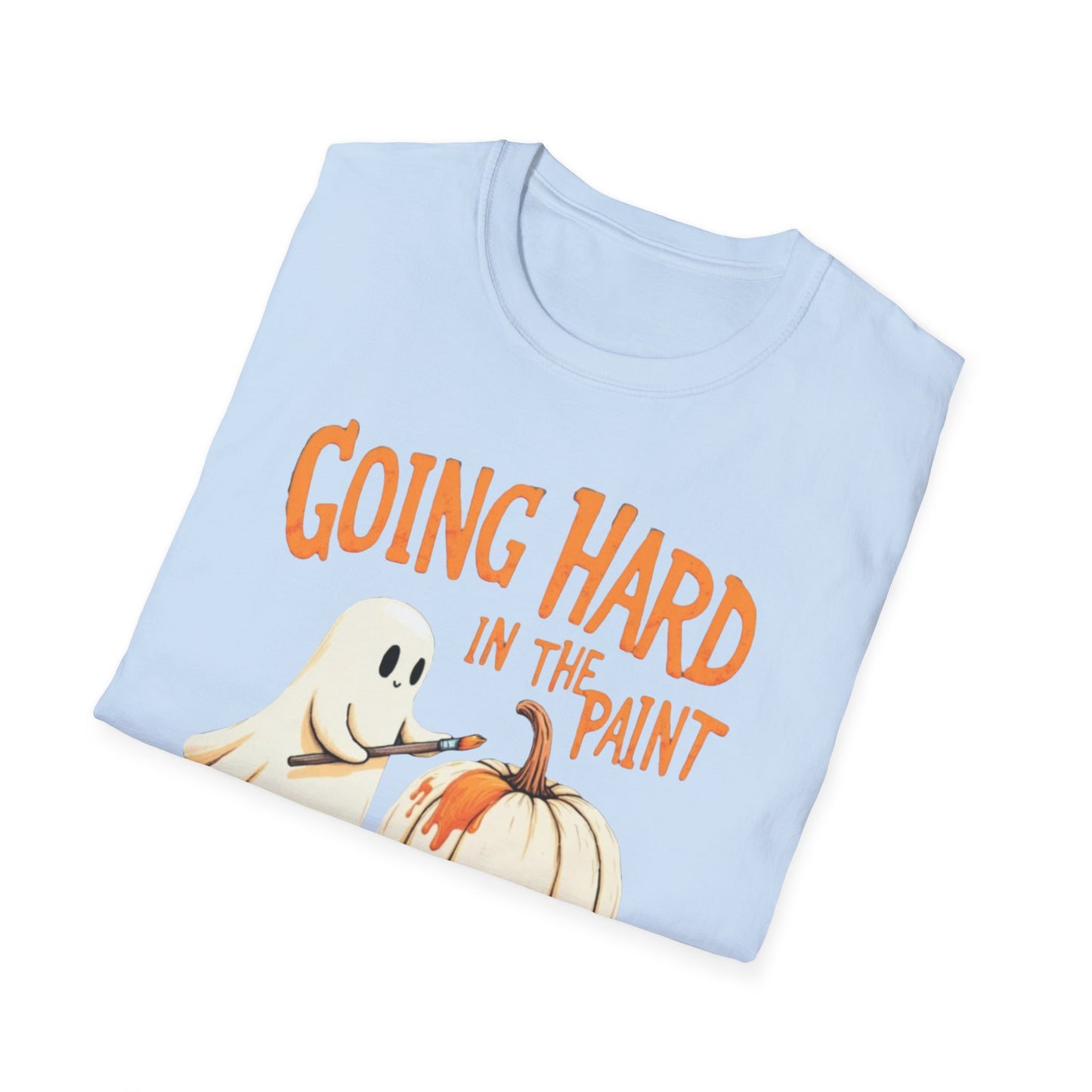 Halloween Ghost painting, T-Shirt, Fun Halloween Shirt, Unisex Softstyle Tee, Autumn Apparel, Pumpkin Design Tee