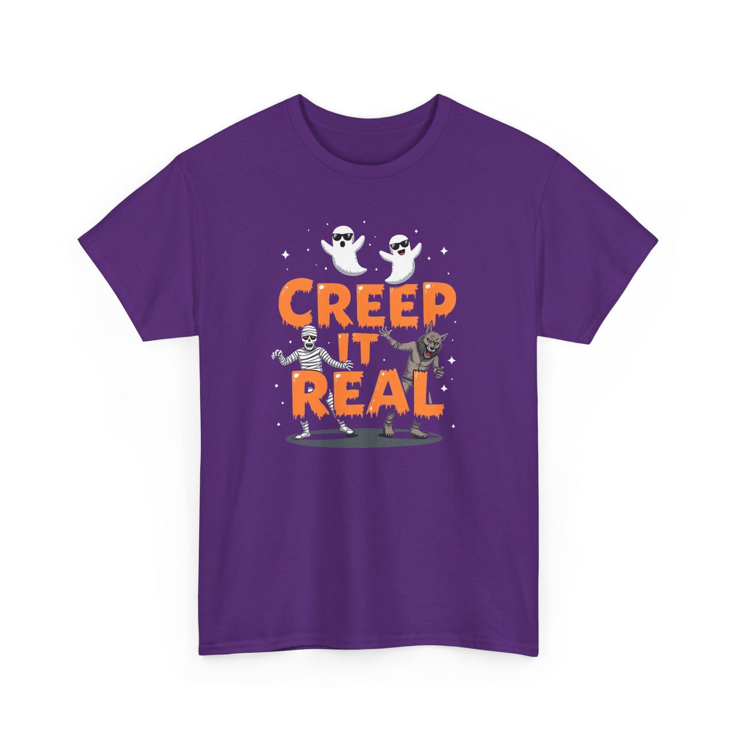 Creep It Real Unisex Heavy Cotton Tee, Halloween Shirt, Fall Apparel, Spooky Season, Ghost Theme, Unisex Casual Wear