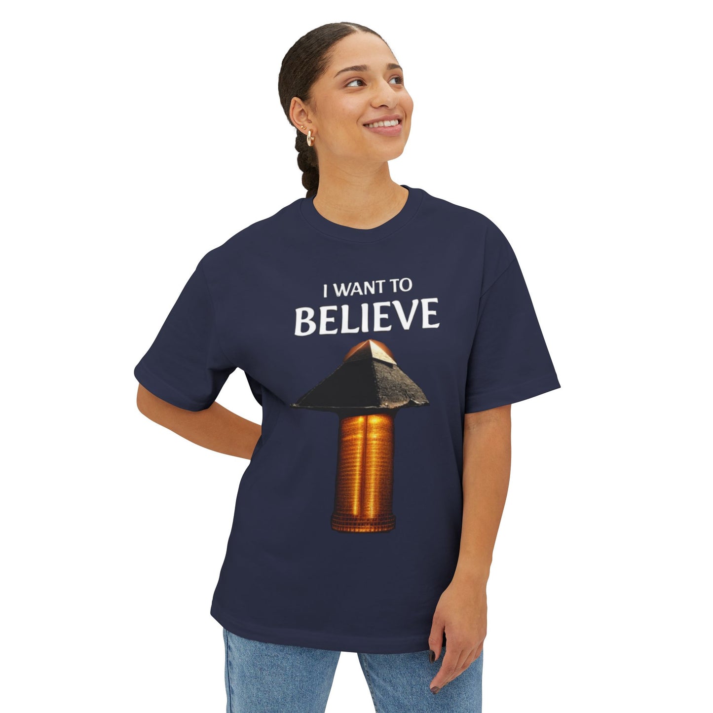 I Want to Believe Pyramid Tee, Unisex Tee, Oversized T-Shirt, UFO Humor Shirt, Gift for Sci-Fi Lovers, Casual Graphic Top - Psychonaut Swag