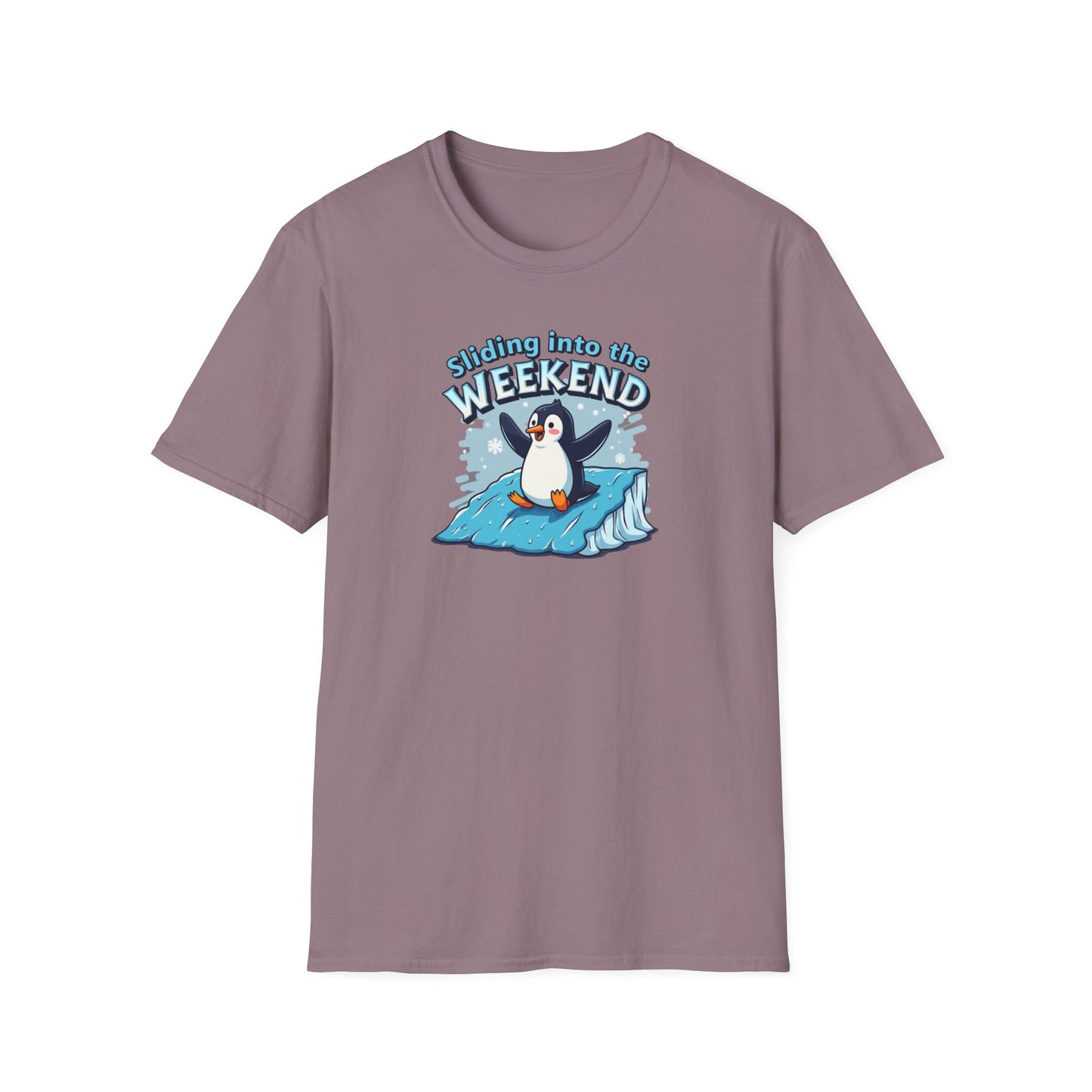 Sliding Penguin, Weekend Vibes T-Shirt, Funny Graphic Tee, Penguin Design Shirt, Casual Apparel, Unisex Softstyle T-Shirt - Psychonaut Swag